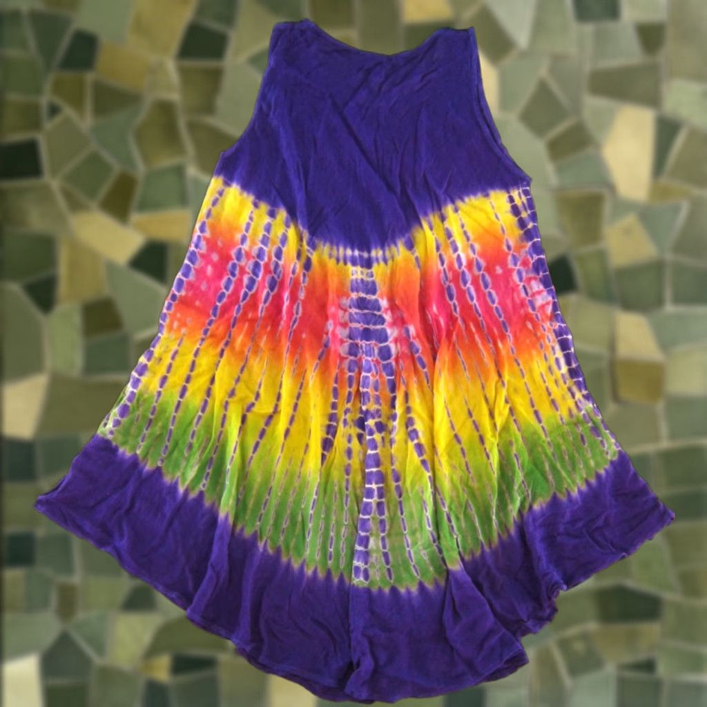 Vintage VINTAGE Rima Beachworld Tie Dye Purple Orange Green Maxi Sun Dress Tank Dress Large Size L / US 10 / IT 46 - 1 Thumbnail