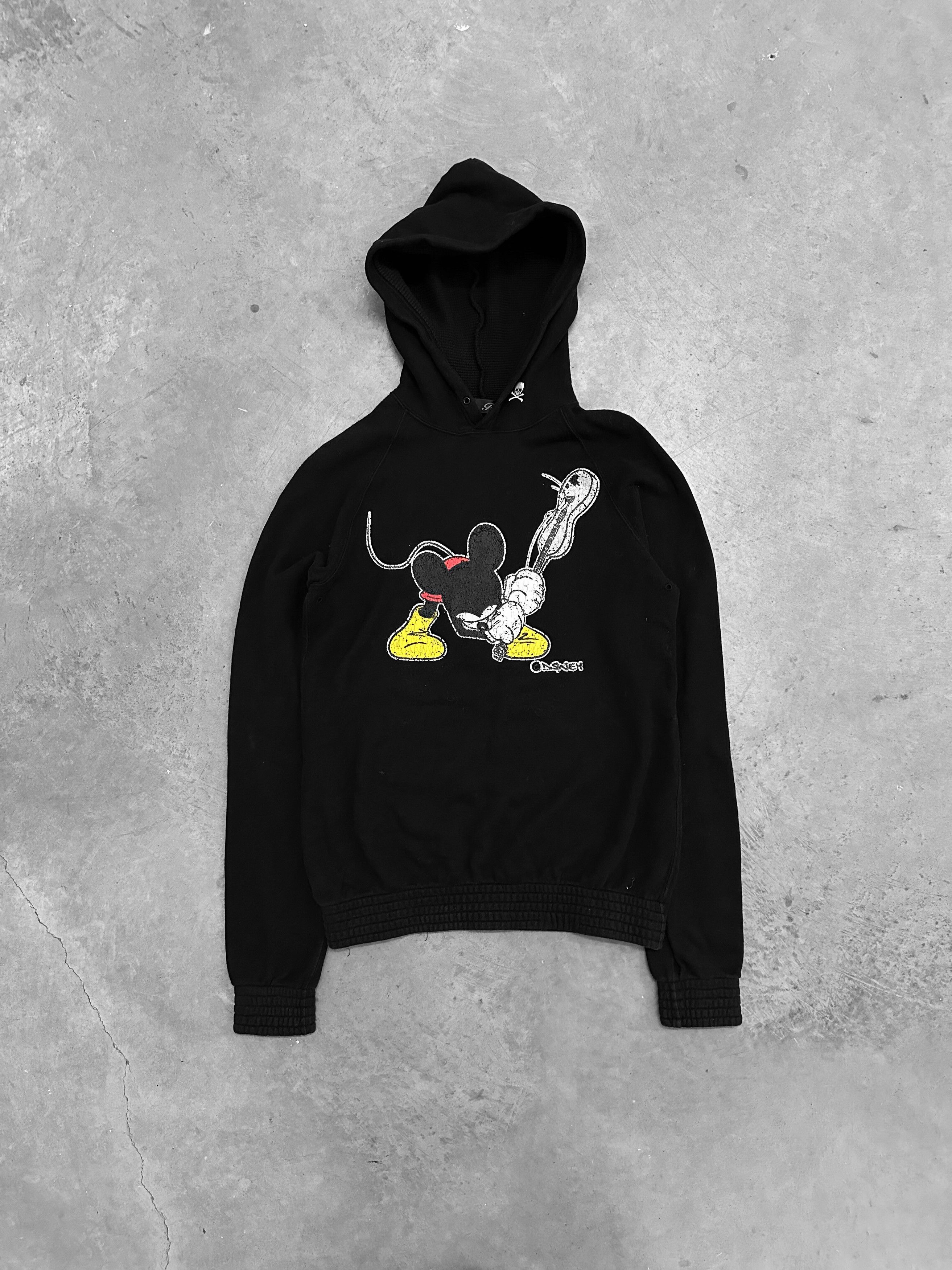image of Mickey Mouse Kurt Cobain Hoodie in Black, Women's (Size XS)