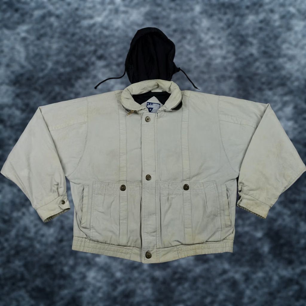 Vintage VINTAGE American Outerware Company Jacket Mens Medium Beige Canvas Hooded Bomber Size US M / EU 48-50 / 2 - 1 Thumbnail
