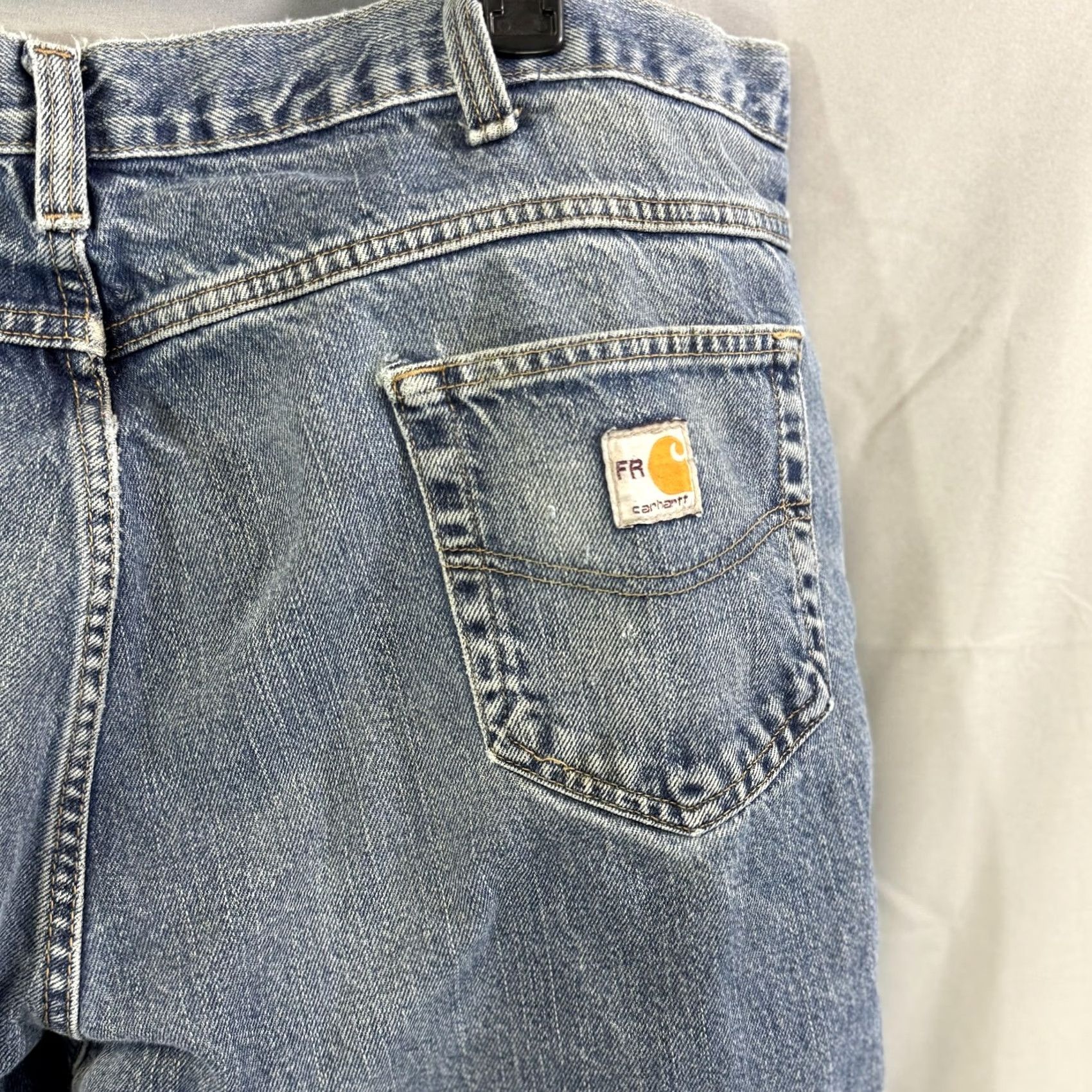 Carhartt VINTAGE Carhartt Jeans Mens 44x30 FR Flame Resistant Workwear Distressed Denim Pants Blue Medium Wash Distressed Mens Jeans FR Size US 44 / EU 60 - 5 Thumbnail