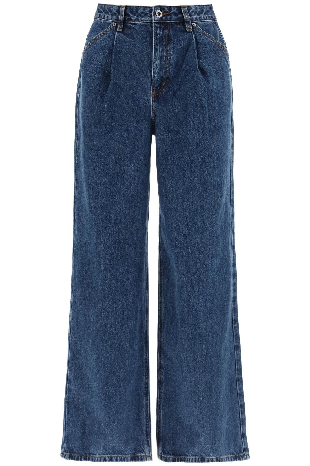 image of Self Portrait Wide Leg Jeans in Mid Blue, Women's (Size 26)