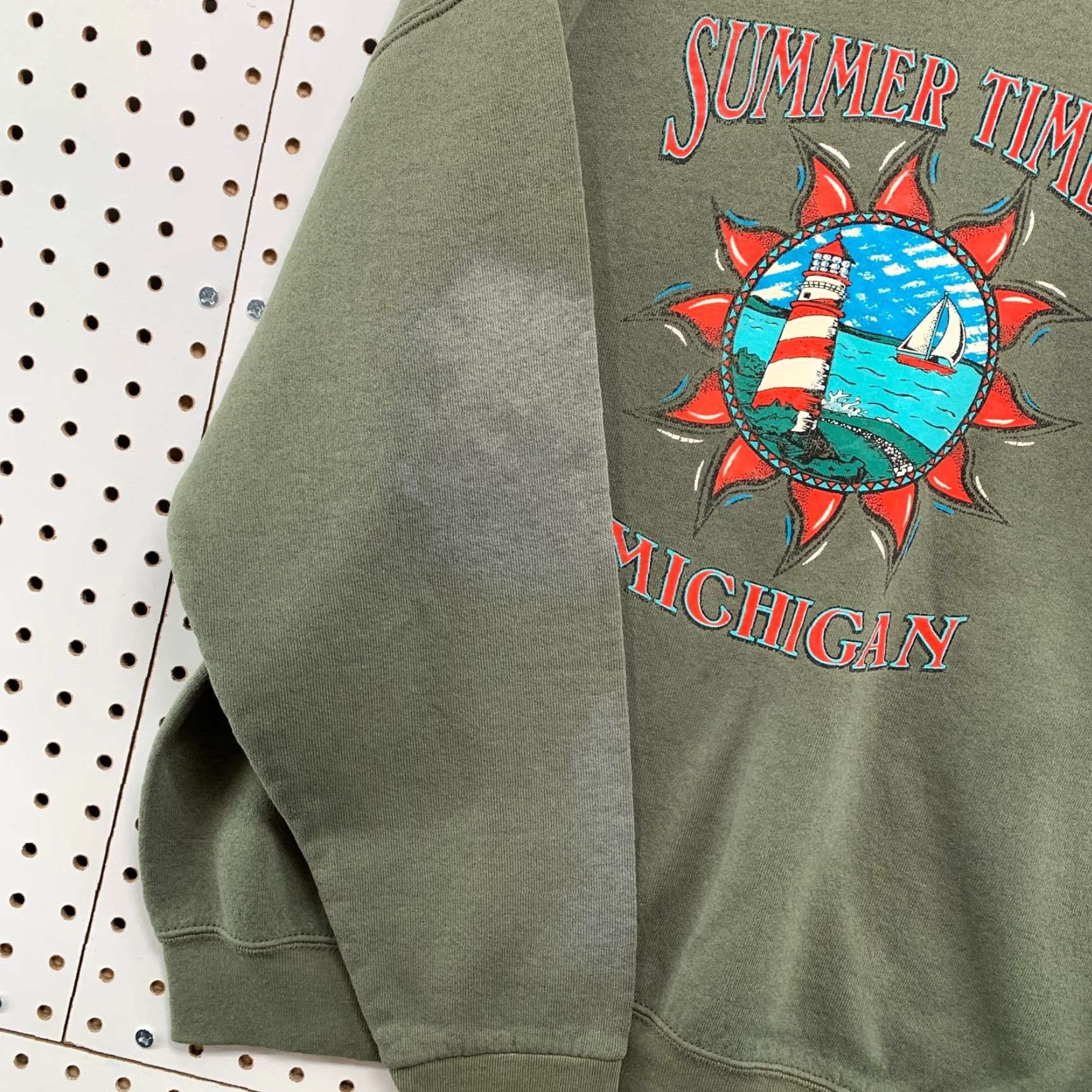 Fruit Of The Loom VINTAGE Michigan Sweatshirt Mens XL Olive Green Fleece Outdoor 90s USA Nike Shirt Size US XL / EU 56 / 4 - 6 Thumbnail