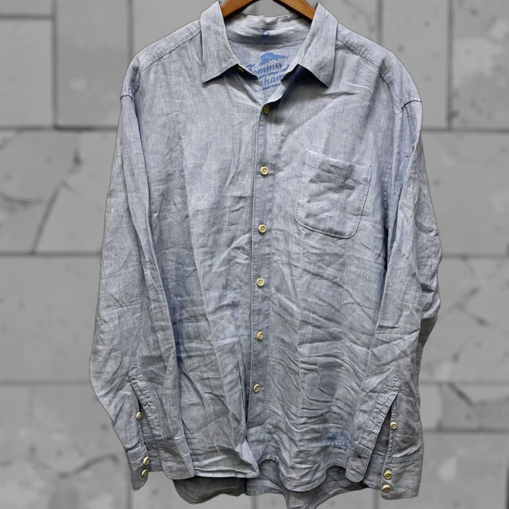 Tommy Bahama TOMMY BAHAMA Linen Long Sleeve Button-Up Shirt Blue Adult 2XL Mens Size US XXL / EU 58 / 5 - 1 Thumbnail