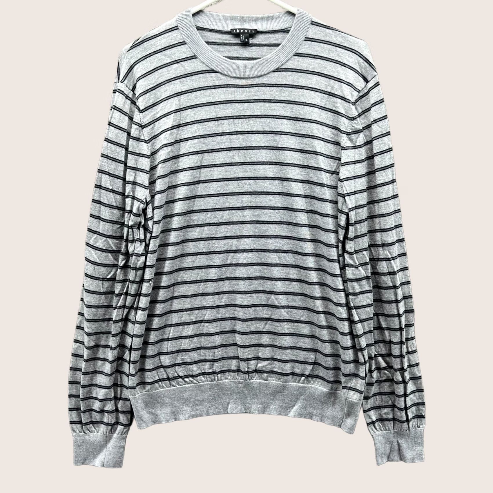 Theory Theory Sweater Mens XL Gray Black Striped Crewneck Wool Fleece Vintage Extra Size US XL / EU 56 / 4 - 1 Thumbnail