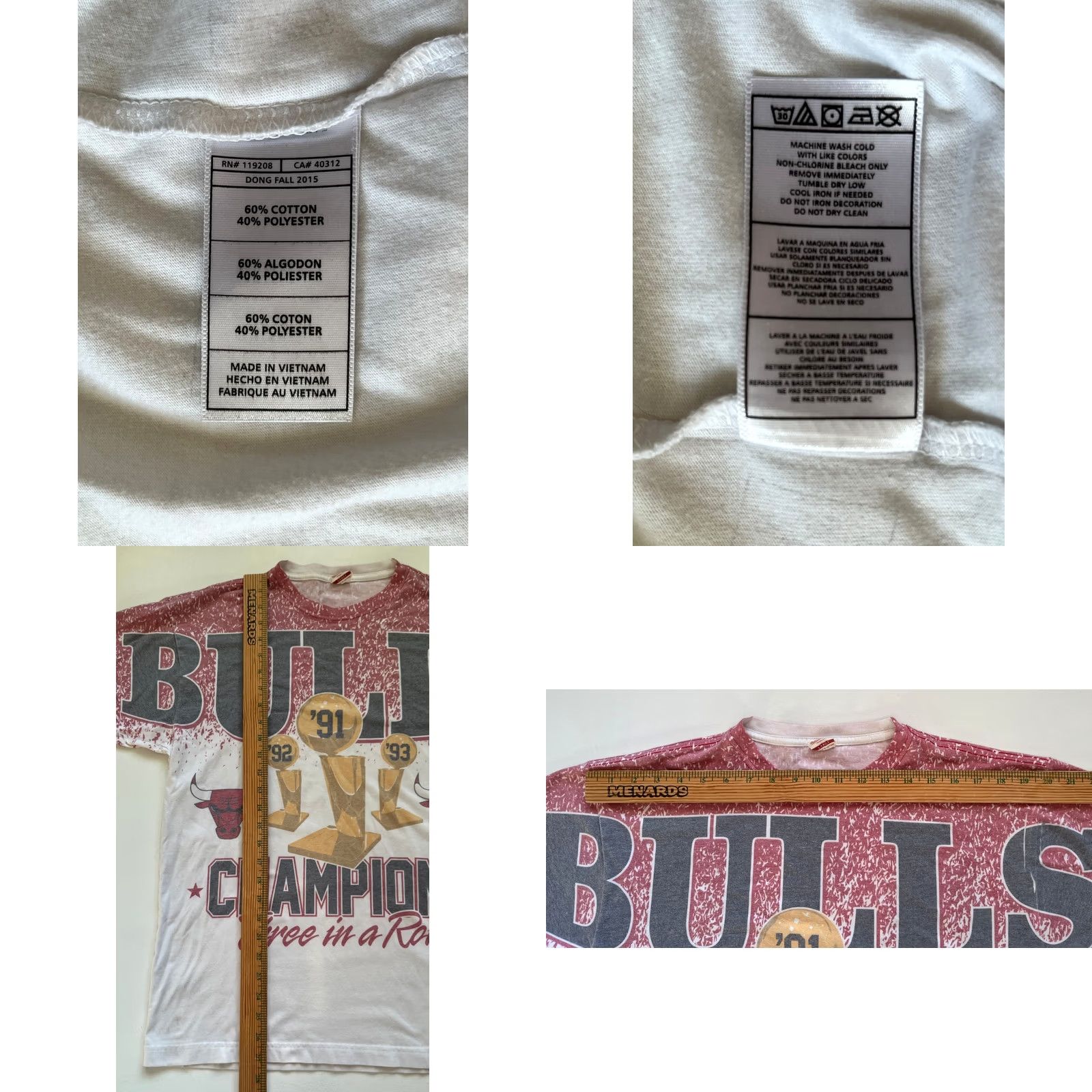 Mitchell & Ness VINTAGE Mitchell & Ness Chicago Bulls T-Shirt Sz L Three in a Row Champions 90s Basketball Mens Size US L / EU 52-54 / 3 - 8 Thumbnail