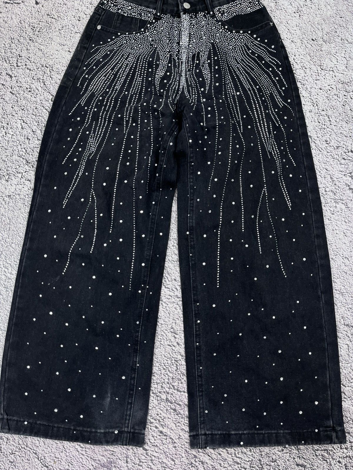 Japanese Brand Japanese Y2K Rhinestone Baggy Jeans Black Wide Leg Denim Size 30" / US 8 / IT 44 - 2 Thumbnail