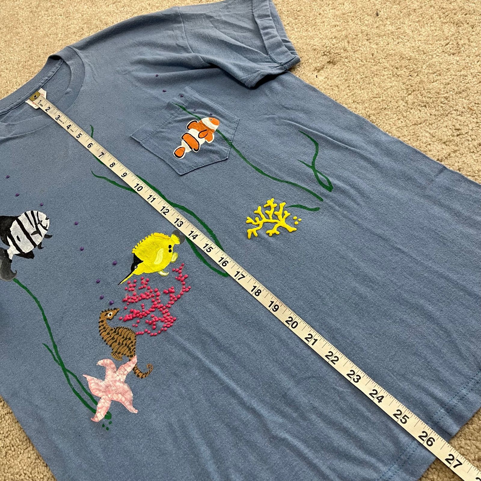 Other Vintage Ocean Scene Nature Painted Bkue Pocket T-Shirt XL Size US XL / EU 56 / 4 - 5 Thumbnail