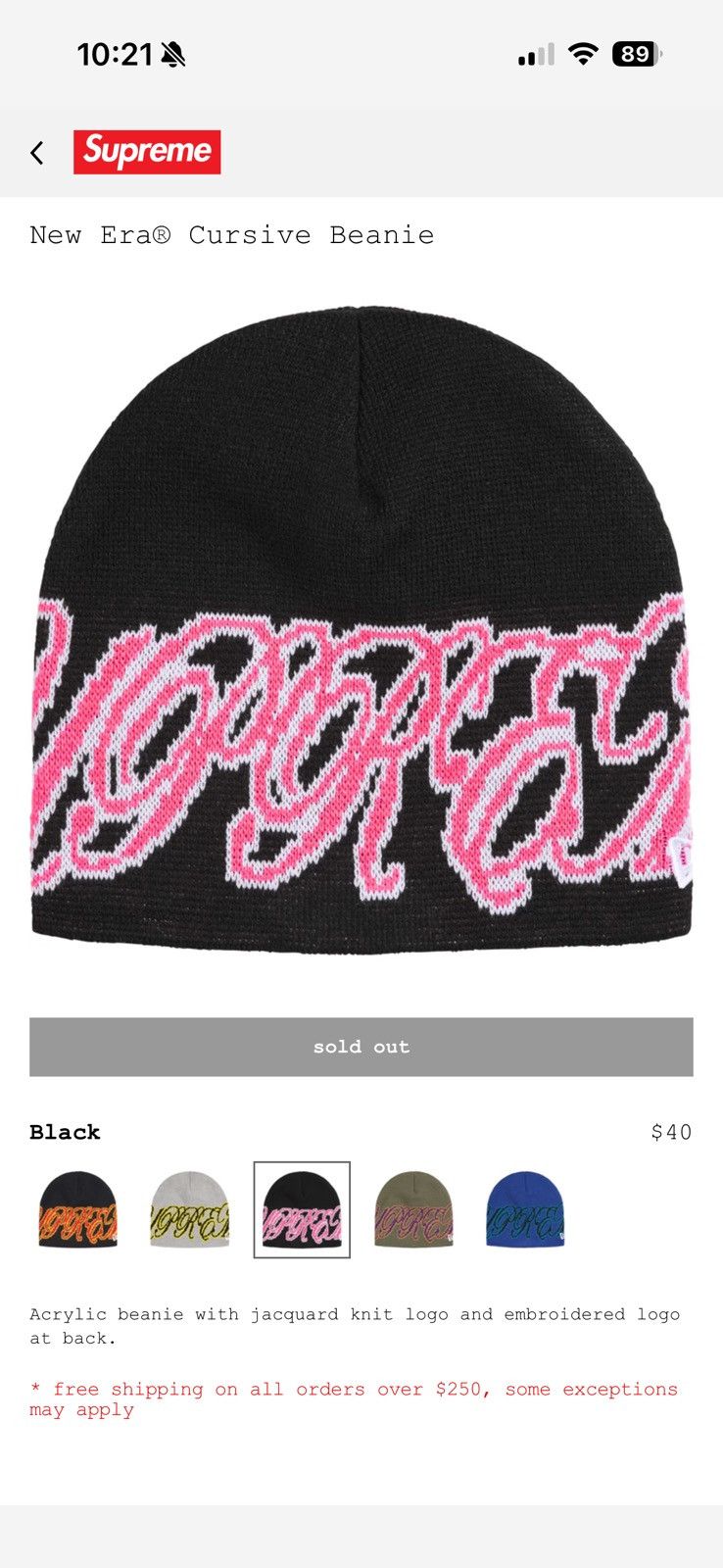 Supreme Supreme New Era Cursive Beanie Black Size ONE SIZE - 1 Preview