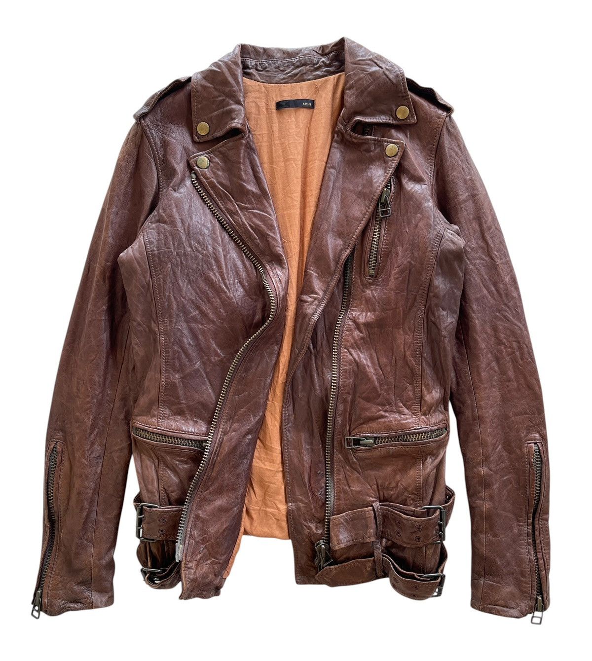 Japanese Brand NINE Sheepskin Wrinkle Rider Leather Jacket Size XS / US 0-2 / IT 36-38 - 2 Thumbnail