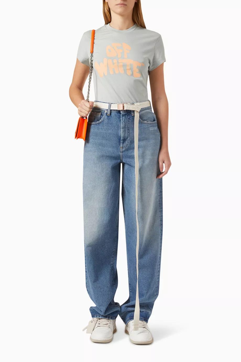 Off-White o1y1225 Crewneck T-Shirt in Light Gray/Orange Size M / US 6-8 / IT 42-44 - 4 Thumbnail