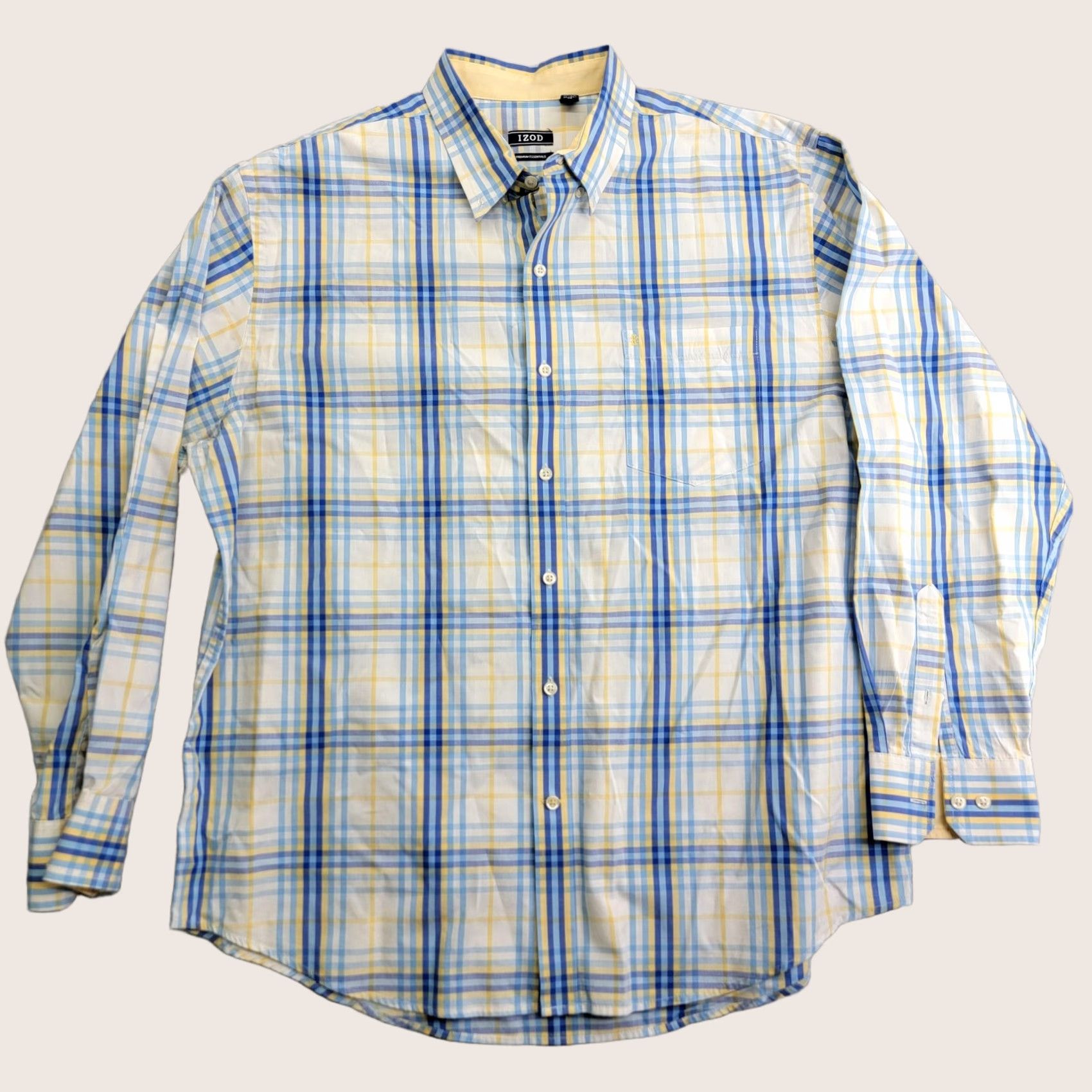 Izod IZOD Shirt Mens XL Blue Yellow Plaid Long Sleeve Button-Down Pocket Size US XL / EU 56 / 4 - 1 Thumbnail