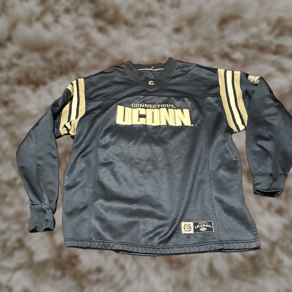 VINTAGE UConn Huskies Insulated Long Sleeve Shirt M-L Mens Blue 90s Pullover Shirt