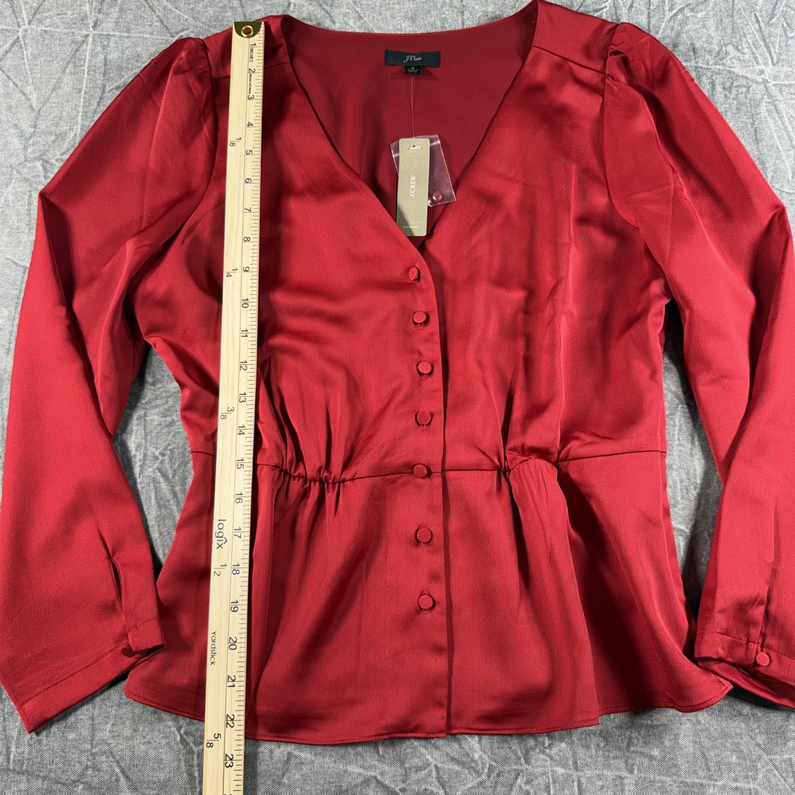J.Crew J.Crew Blouse Women's 8 Red Button Front Peplum Top NWT Size M / US 6-8 / IT 42-44 - 3 Thumbnail