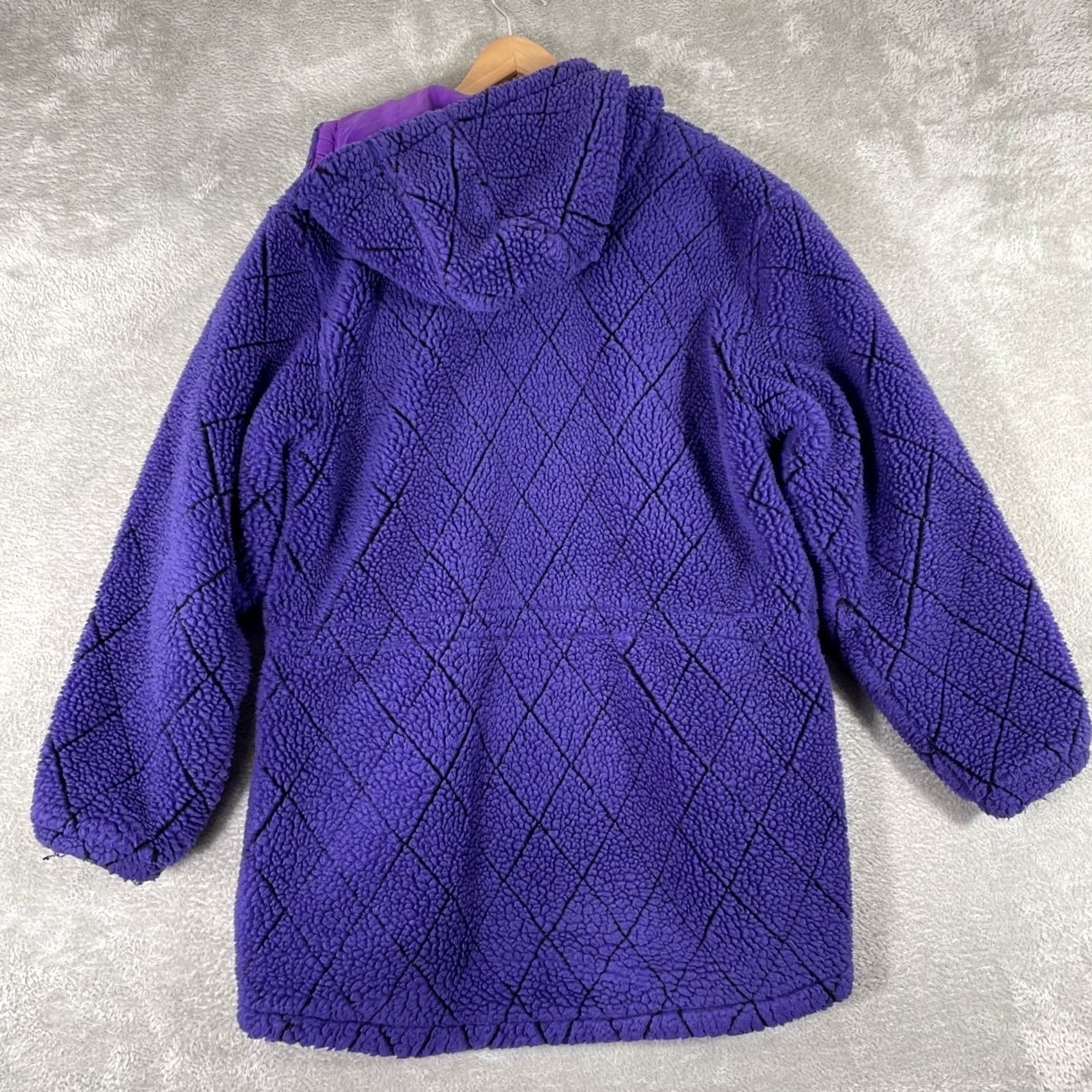 Vintage Vintage L.L. Bean Fleece Jacket - Womens Medium Purple Diamond Quilt Hooded Coat Size M / US 6-8 / IT 42-44 - 7 Thumbnail