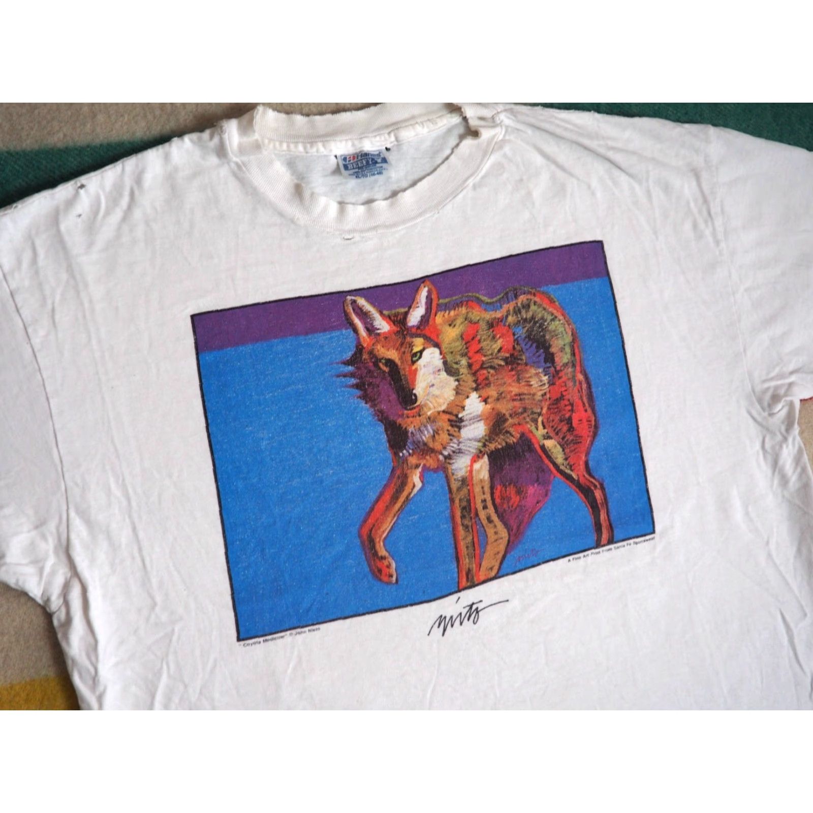 Hanes VTG Hanes Southwest Coyote Nature Art Distress White Tee T-Shirt XL Men Size US XL / EU 56 / 4 - 3 Thumbnail