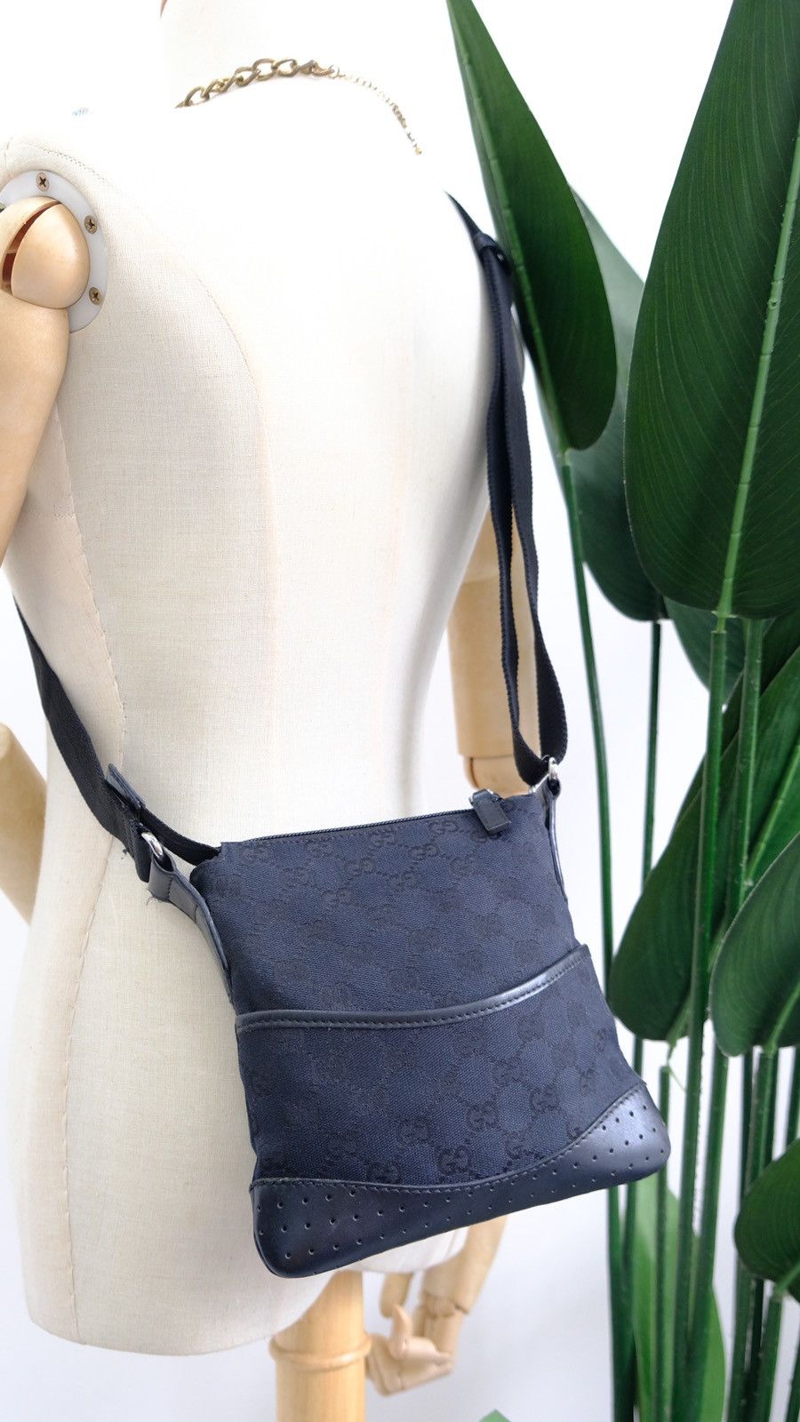 Authentic black GUCCI canvas crossbody bag