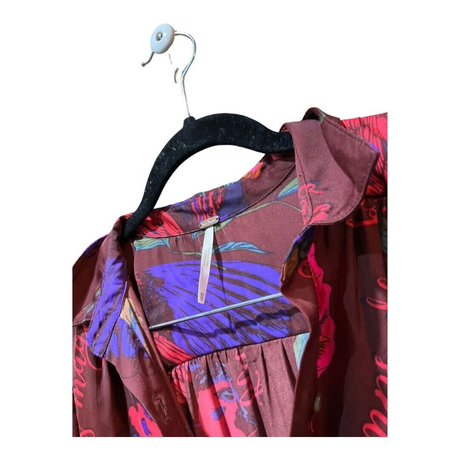 Free People Free People Silky Nights Blouse XS Cranberry Red Floral Size XS / US 0-2 / IT 36-38 - 5 Thumbnail