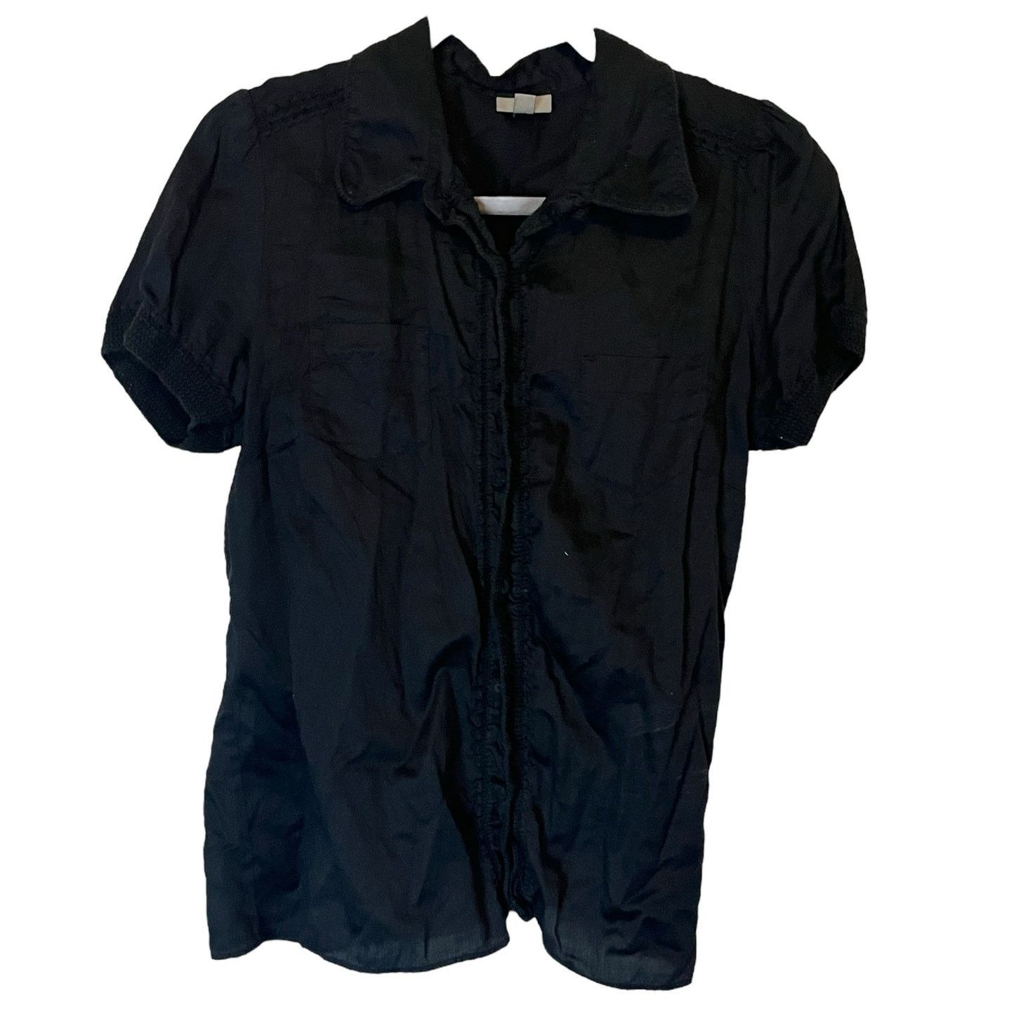 J. Jill J Jill Short Sleeve Button front Shirt crochet details M Size M / US 6-8 / IT 42-44 - 1 Thumbnail