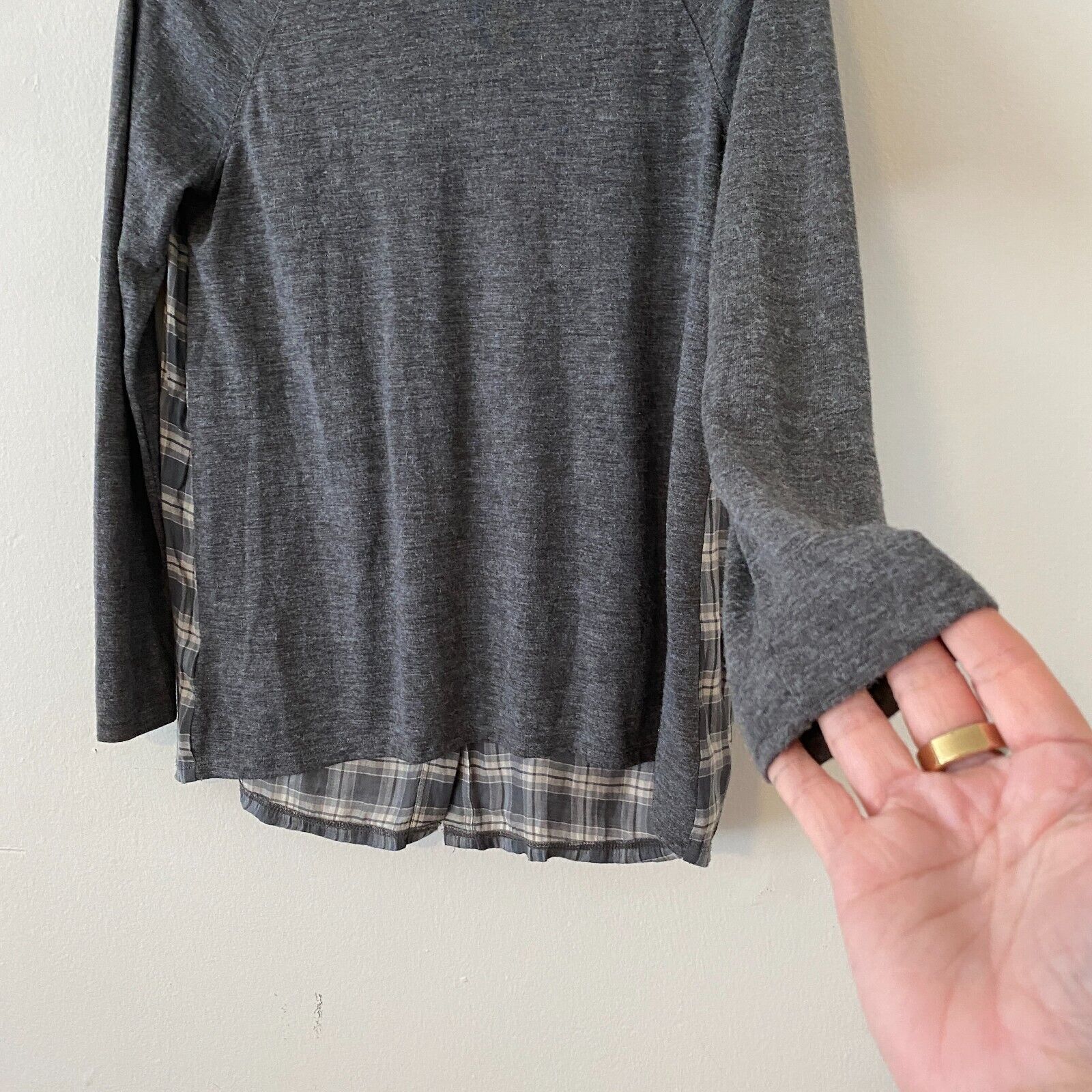 Other Ann Taylor Loft High Low Top Gray Blue Cream Plaid Button Size XS / US 0-2 / IT 36-38 - 5 Thumbnail