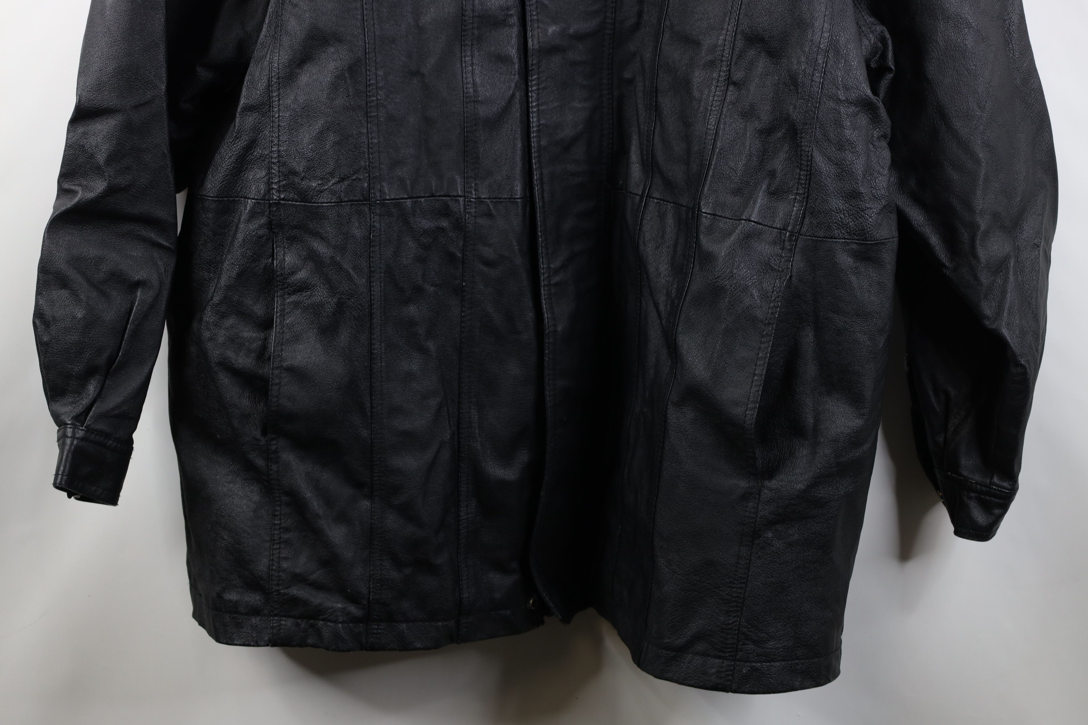 Vintage Vintage 90s Streetwear Full Zip Leather Parka Jacket Black Size US XXL / EU 58 / 5 - 3 Thumbnail
