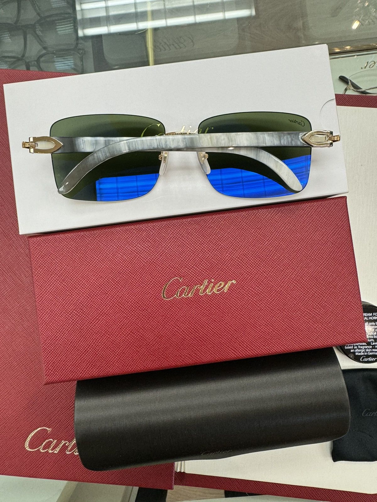 Cartier White Buffalo Horn Sunglasses Diamond Cut White Buff