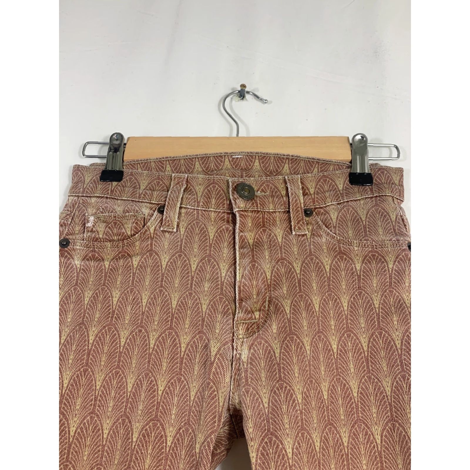 Hudson Hudson Womens Jeans Nico Mid Rise 25 Boho Bohemian Super Skinny Maroon Tan Red 28in Inseam Womens Size 42" / US 20 - 4 Thumbnail