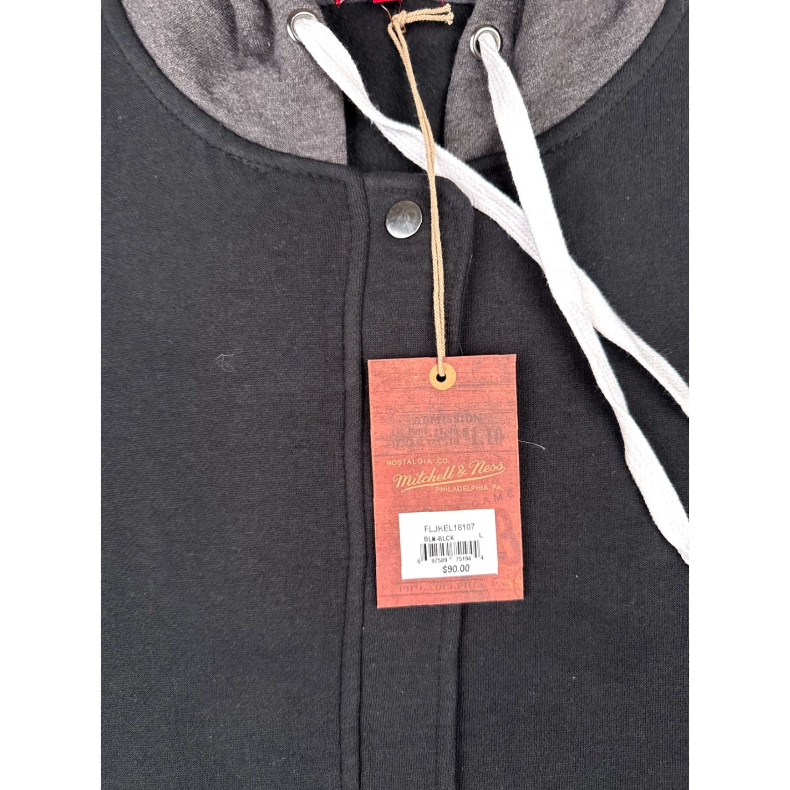 Mitchell & Ness Mitchell & Ness Varsity Jacket Adult Large Black Gray Fleece Lined Hooded Cotton Size US L / EU 52-54 / 3 - 7 Thumbnail