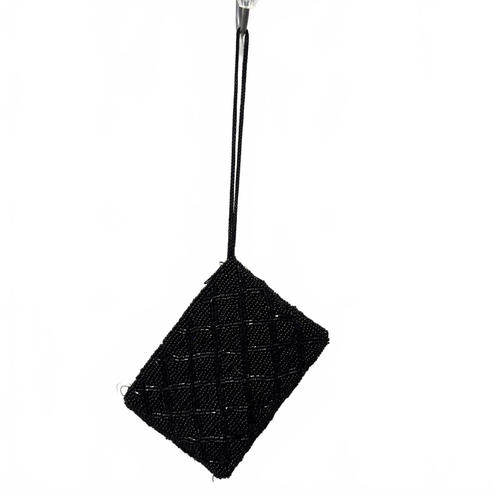 The Unbranded Brand Elegant Black Beaded Wristlet Clutch Size ONE SIZE - 2 Thumbnail