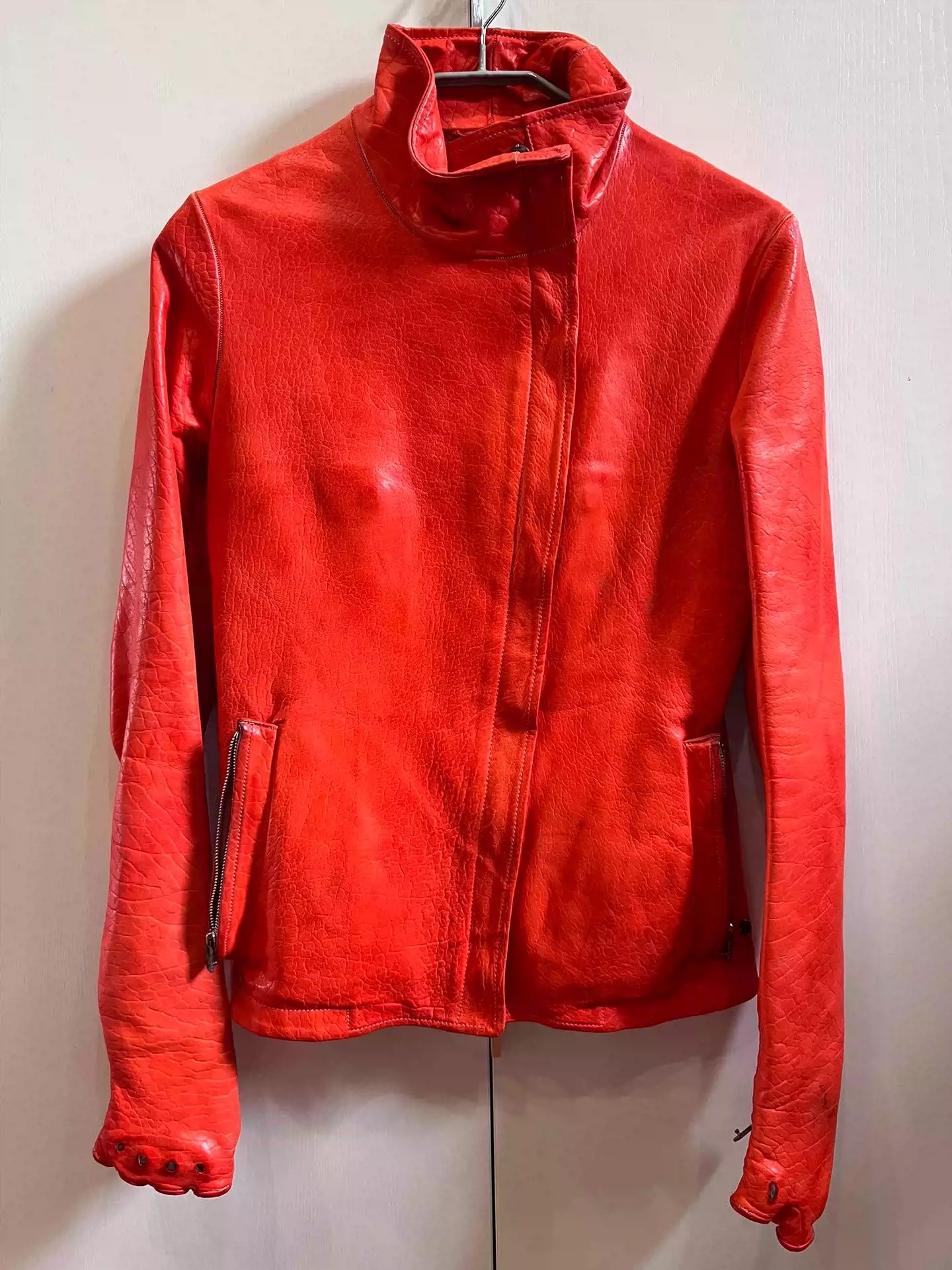 Pre-owned Carol Christian Poell Ccp Exposed Titanium Leather Coat In Red