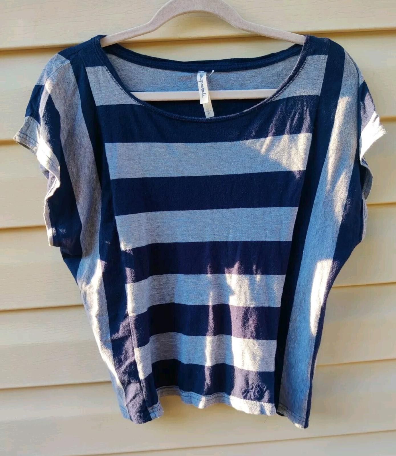 Aeropostale Aeropostale Gray & Navy Blue Striped Blouse Dolman Sleeve Sm Size S / US 4 / IT 40 - 3 Thumbnail