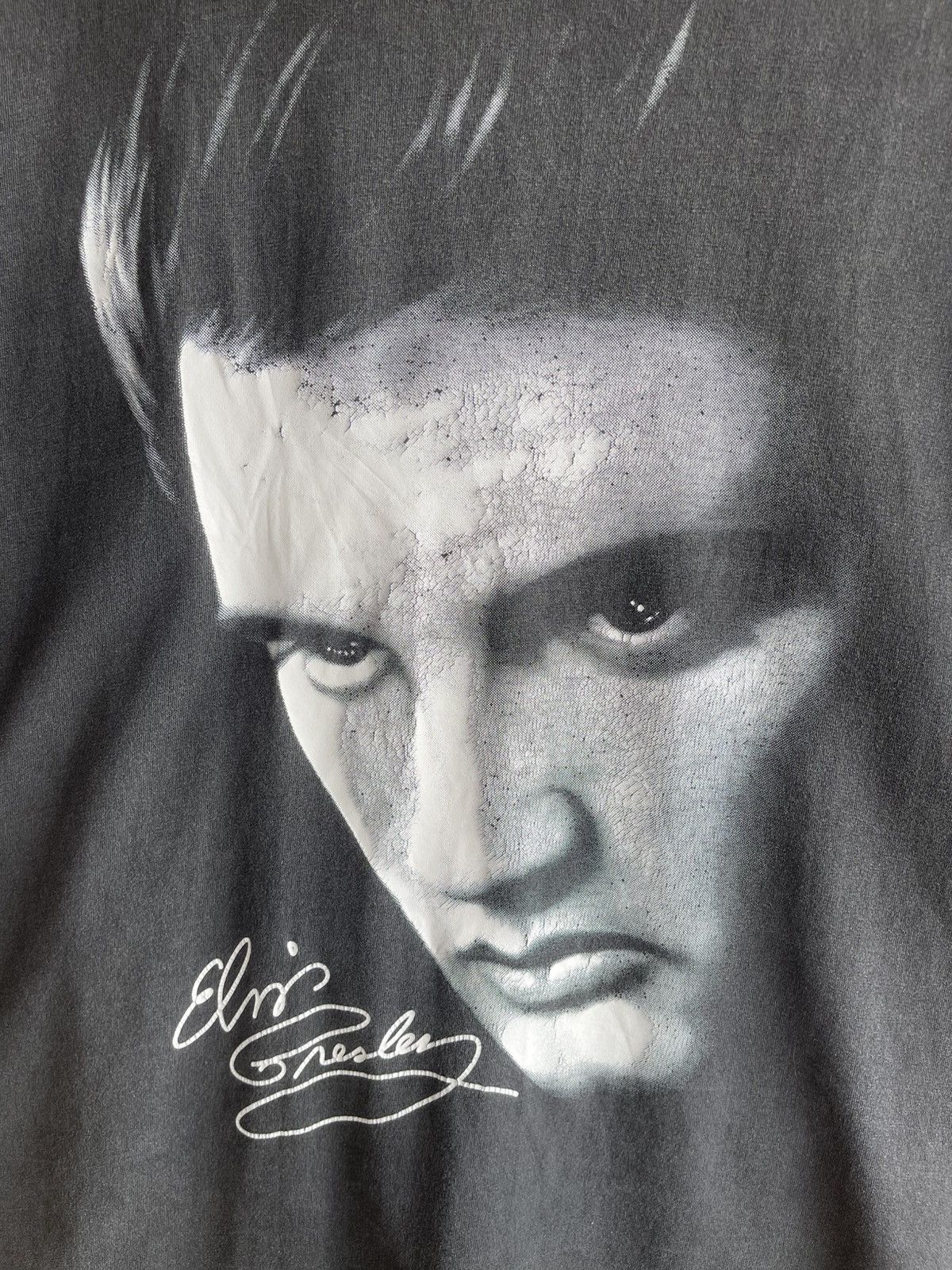 Band Tees Vintage90💢ELVIS PRESLEY💢Big Print Mirror Sun Faded Black Tee Size US XL / EU 56 / 4 - 10 Thumbnail