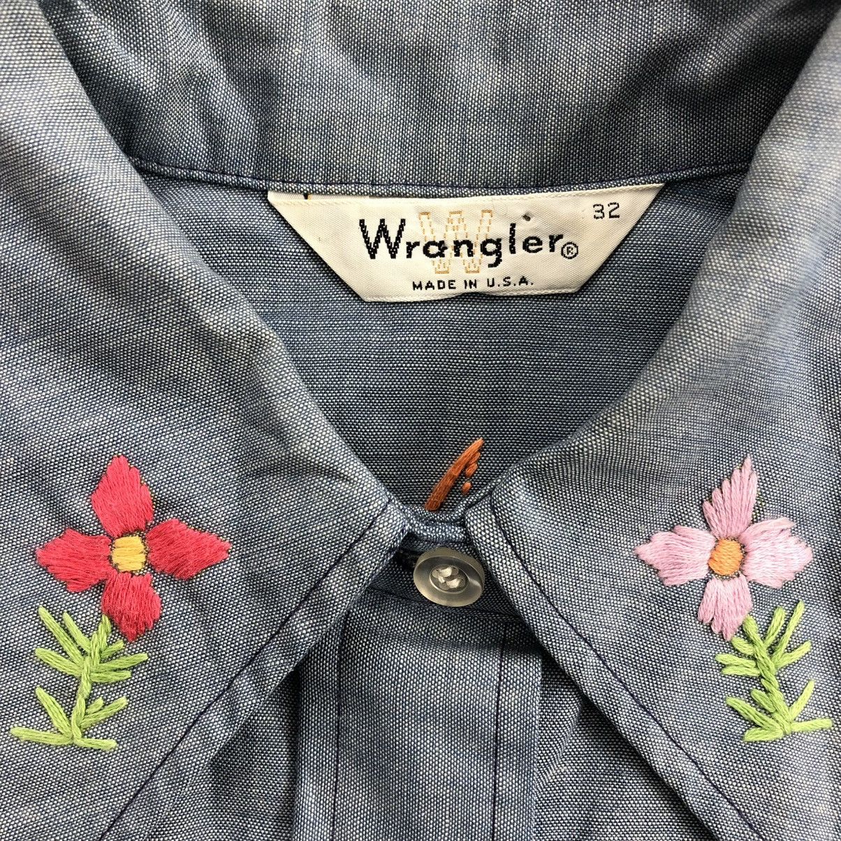 Wrangler 1970s Wrangler Embroidered Pearl Snap Western Shirt Chambray Size US S / EU 44-46 / 1 - 5 Thumbnail