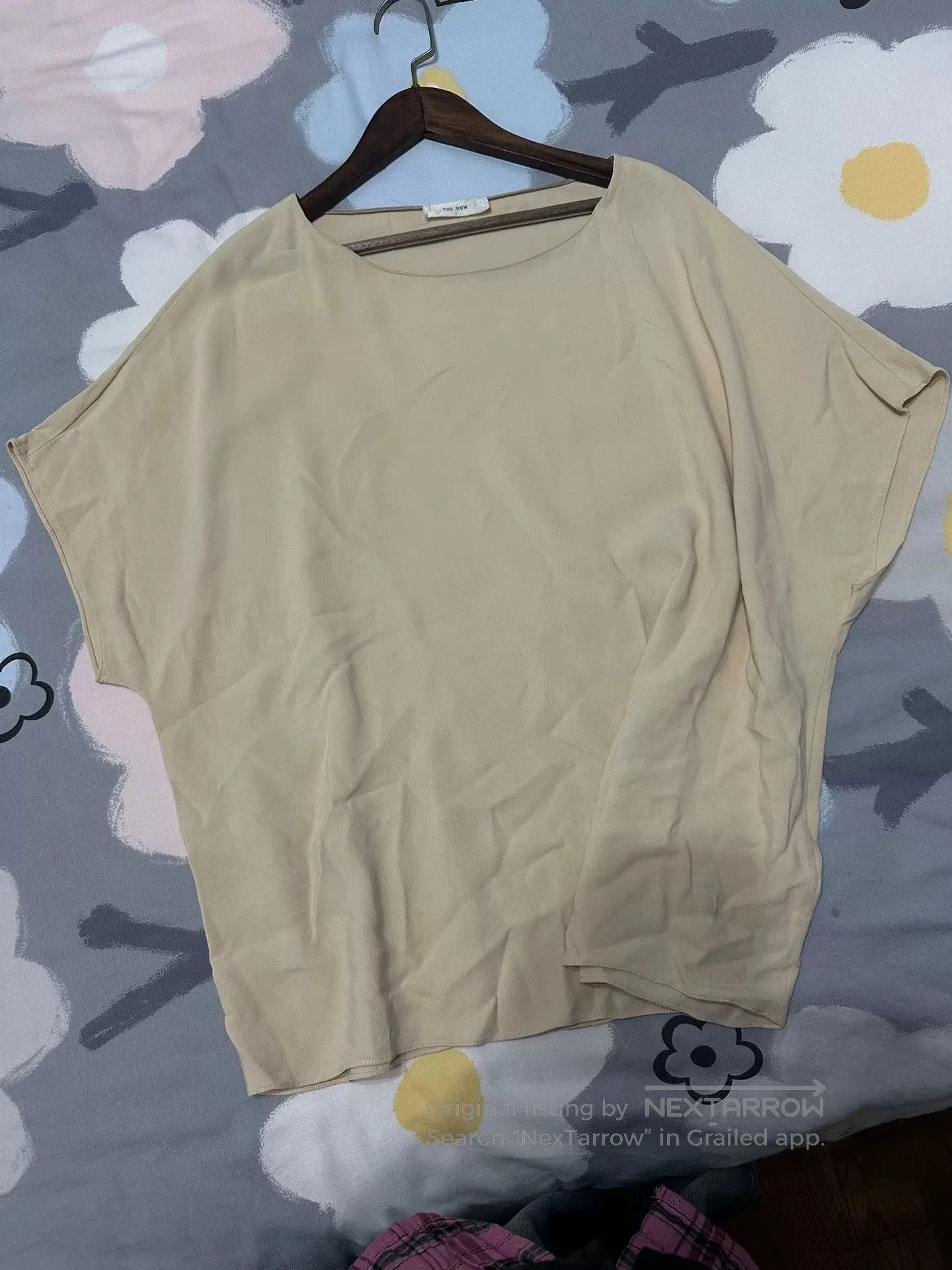 The Row Beige Short Sleeve Blouse.