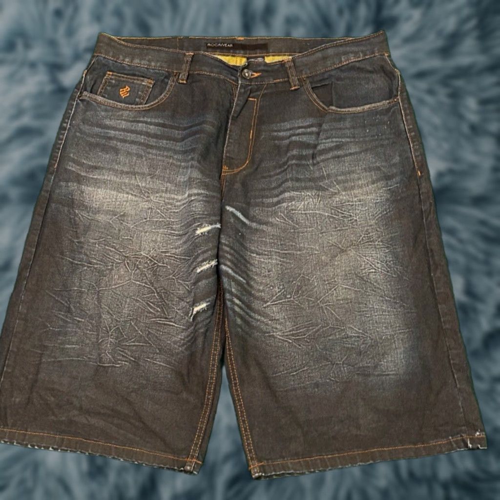 Rocawear VINTAGE Rocawear Baggy Hip Hop Skater Grunge Jorts Mens Size 38 Blue 38in Pockets Y2K JNCO Style Size US 38 / EU 54 - 1 Thumbnail
