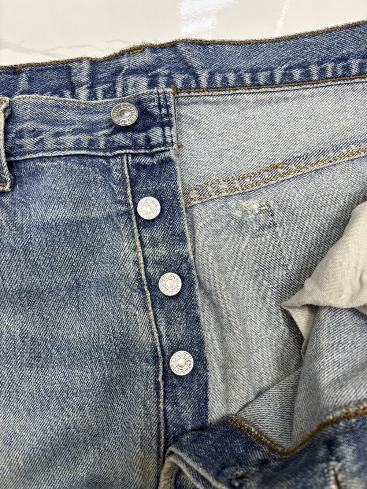 Kapital Vintage Levis 501 USA Distressed Denim Jeans Button 520 Size US 34 / EU 50 - 15 Thumbnail