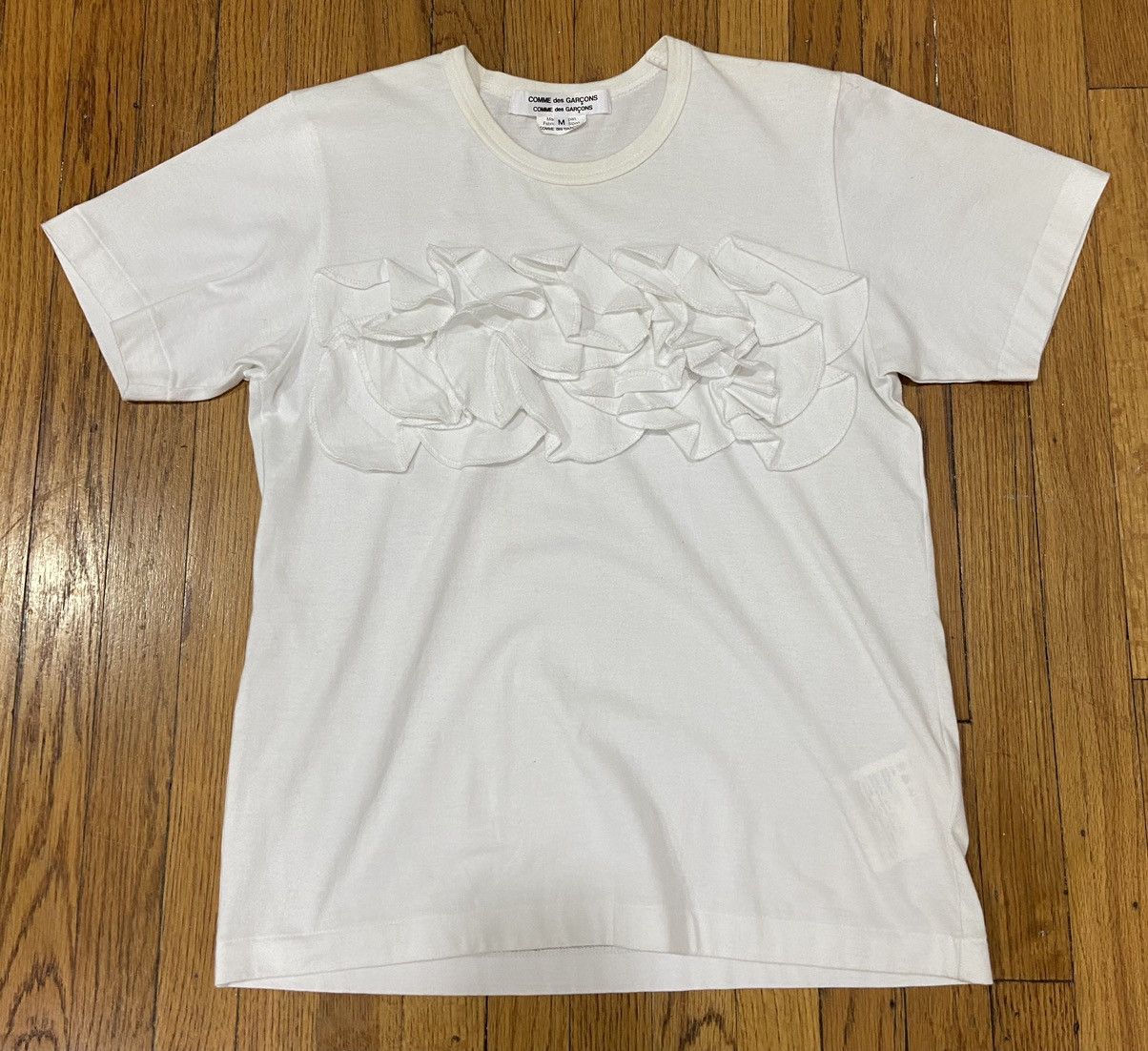 Comme des Garcons × Japanese Brand × Vintage Comme des garçon White Ruffle-Panel Jersey T-Shirt Size M / US 6-8 / IT 42-44 - 1 Thumbnail