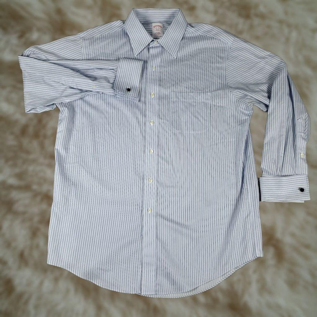 Brooks Brothers Brooks Brothers Shirt Mens 16 Blue Striped French Cuff Dress Button Up Size 42R - 1 Thumbnail