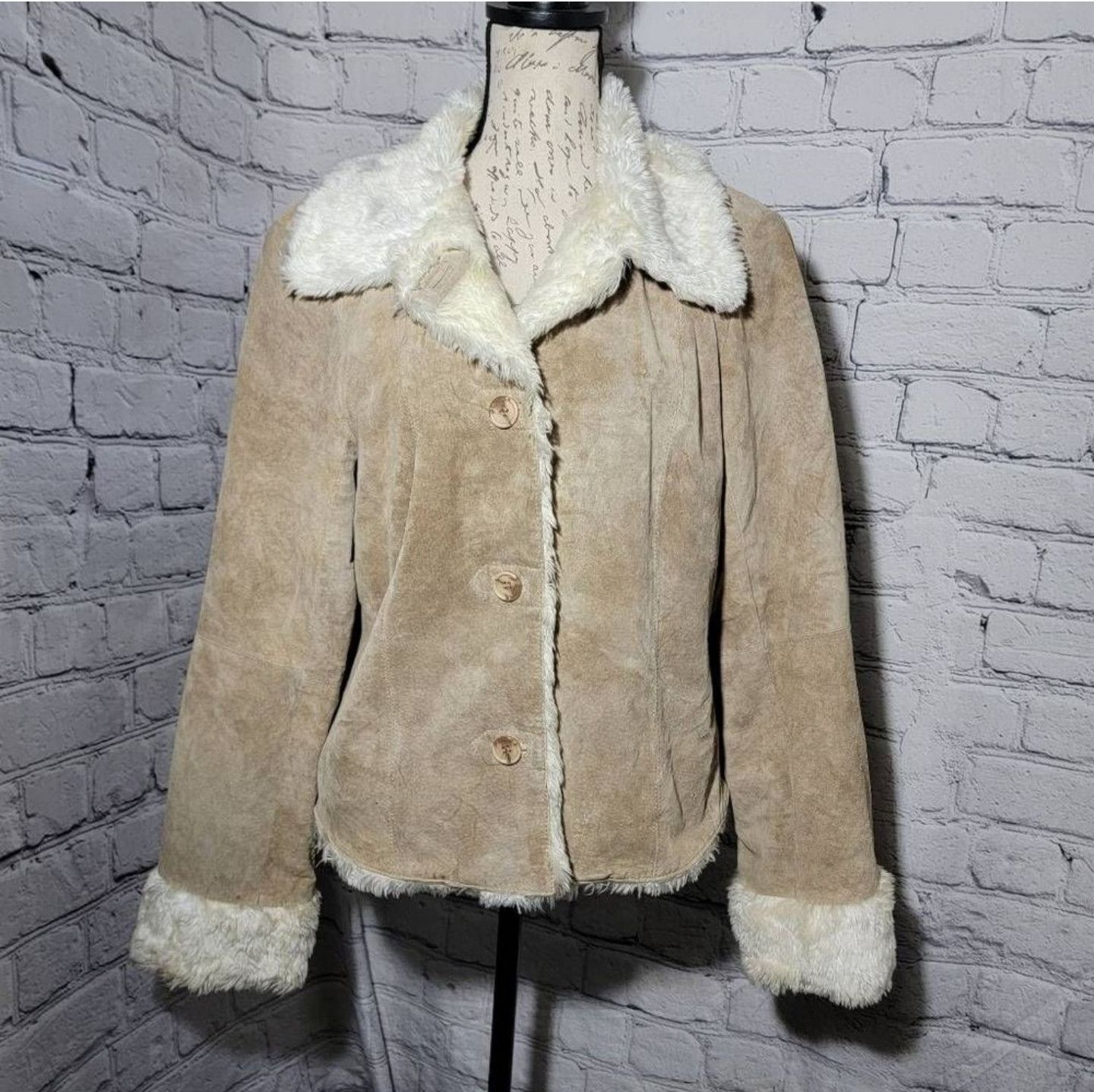 image of Vintage Dunne & Cole Large Leather Suede Jacket in Cream, Women's (Size XL)