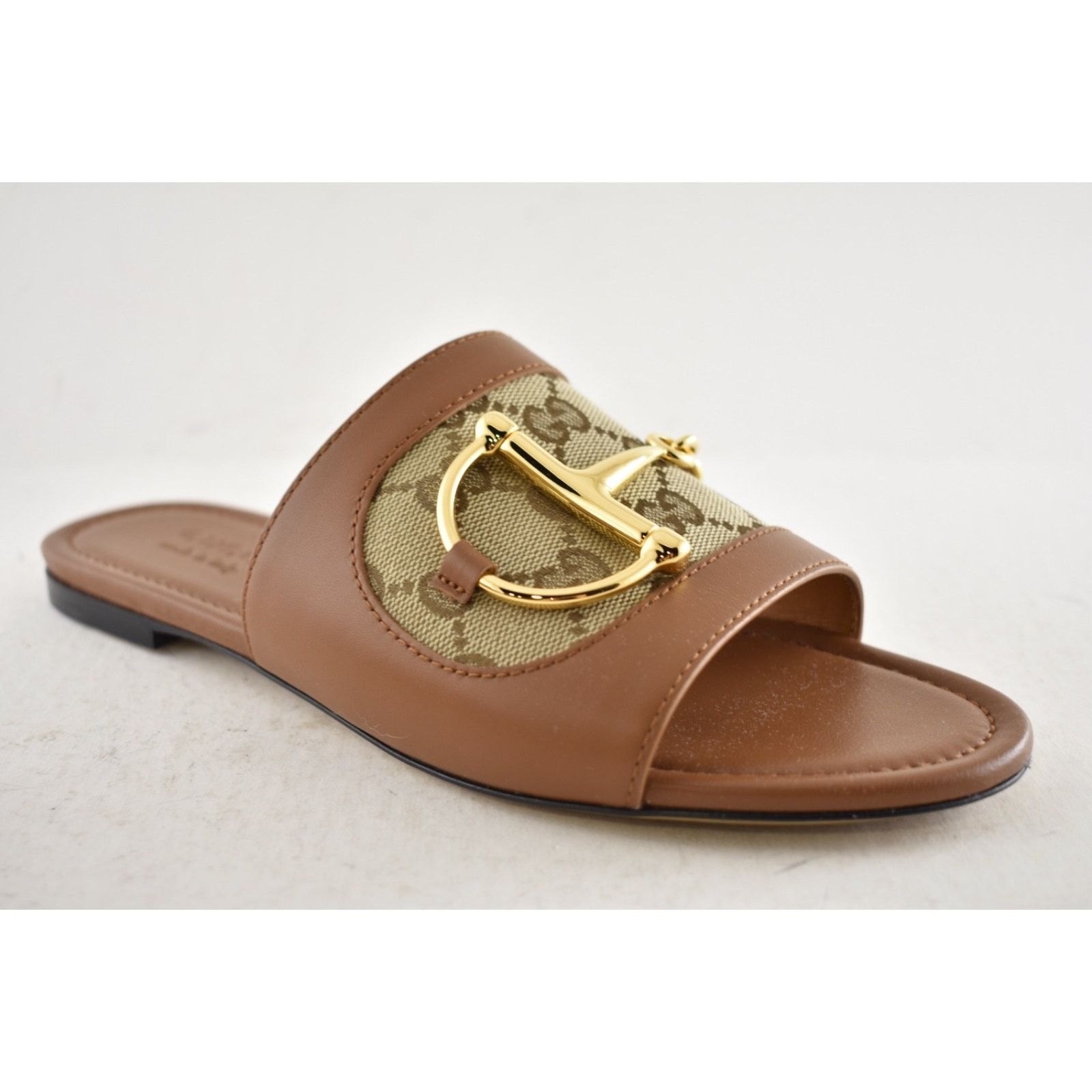 Gucci Gucci Alfa Gold Horsebit Brown GG Canvas Mule Sandal 37.5 Size US 7.5 / IT 37.5 - 6 Thumbnail