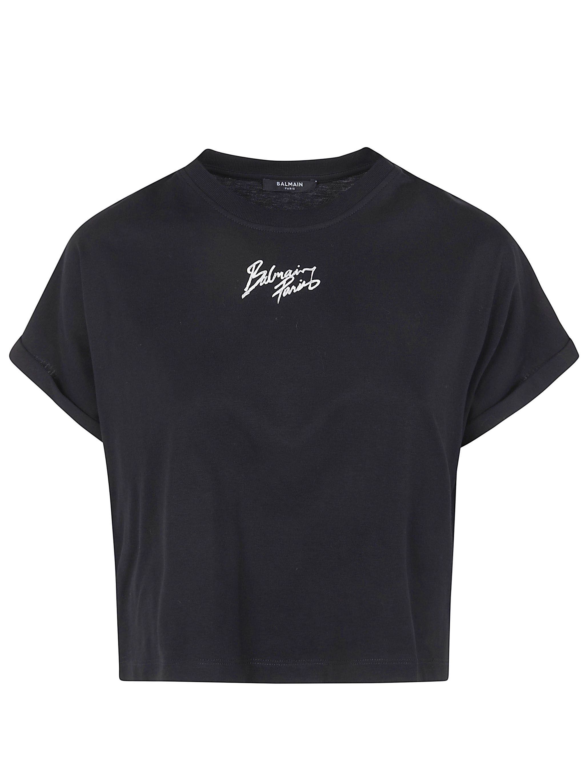 Balmain SHORT SLEEVES "BALMAIN PARIS" CROPPED T-SHIRT Size XS / US 0-2 / IT 36-38 - 1 Thumbnail