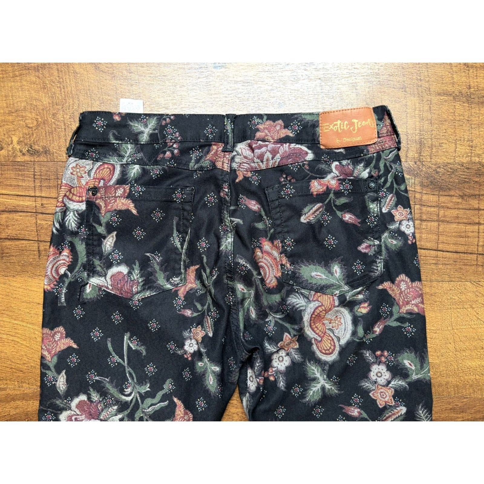 Desigual DESIGUAL Exotic Black Floral Printed Jeans Womens 44 Jeans Pants Skinny Bohemian Flower Modern Denim Regular Rise 32W 23I Seam Womens Size 36" / US 14 / IT 50 - 4 Thumbnail