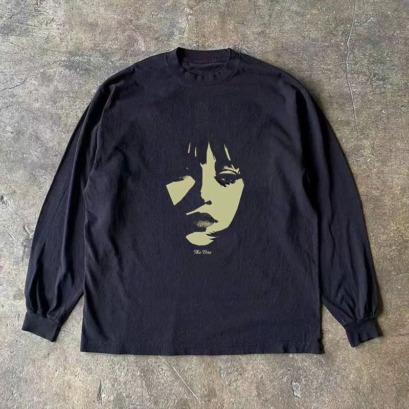 Japanese Brand Black casual retro face print long sleeve t-shirt Size US M / EU 48-50 / 2 - 1 Thumbnail