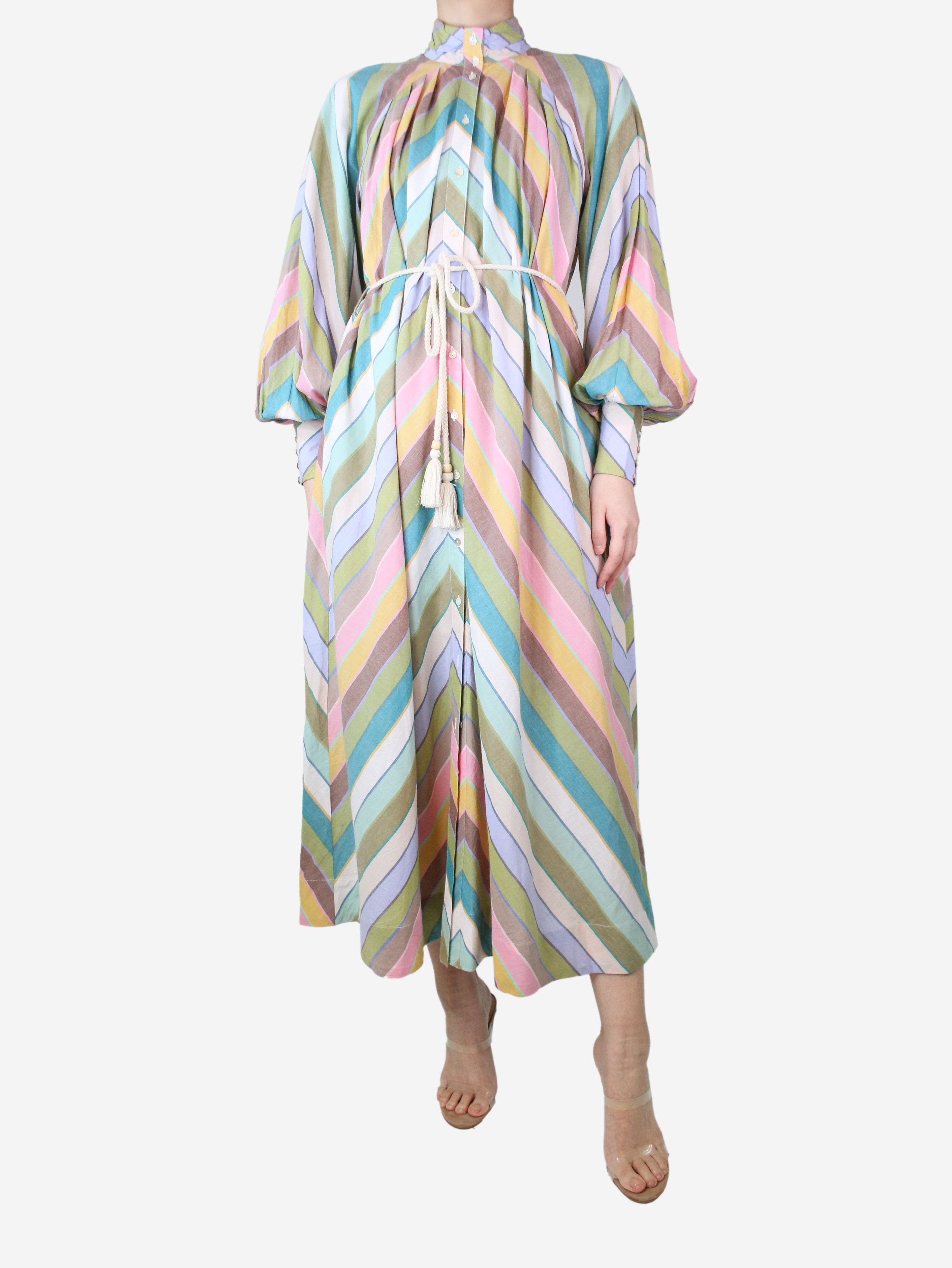 image of Alemais Multi High-Neck Striped Maxi Dress - Size Uk 8, Women's