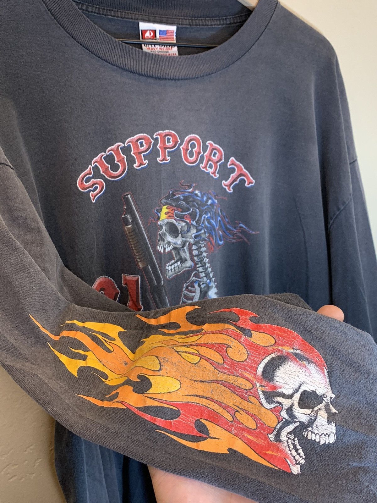 Vintage *RARE* Vintage Hells Angels Flame Skull Oakland Biker Shirt Size US XXL / EU 58 / 5 - 2 Thumbnail