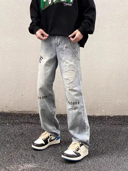Jean Vintage washed embroidered ripped straight-leg jeans Size US 30 / EU 46 - 4 Thumbnail