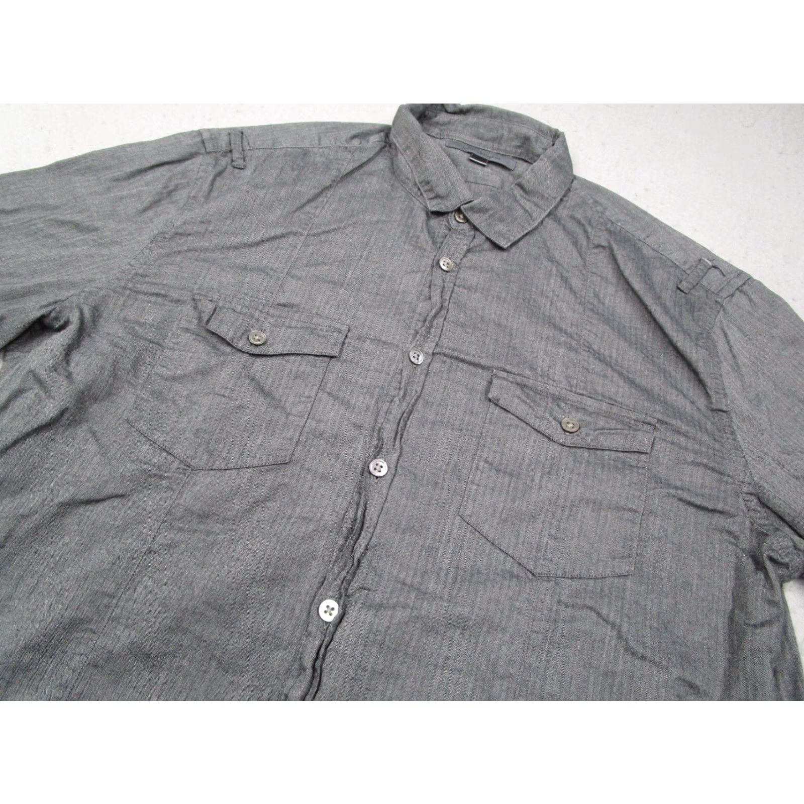 John Varvatos VINTAGE John Varvatos Shirt Mens Large Gray Herringbone Button Up Lightweight Pockets Size US L / EU 52-54 / 3 - 2 Thumbnail