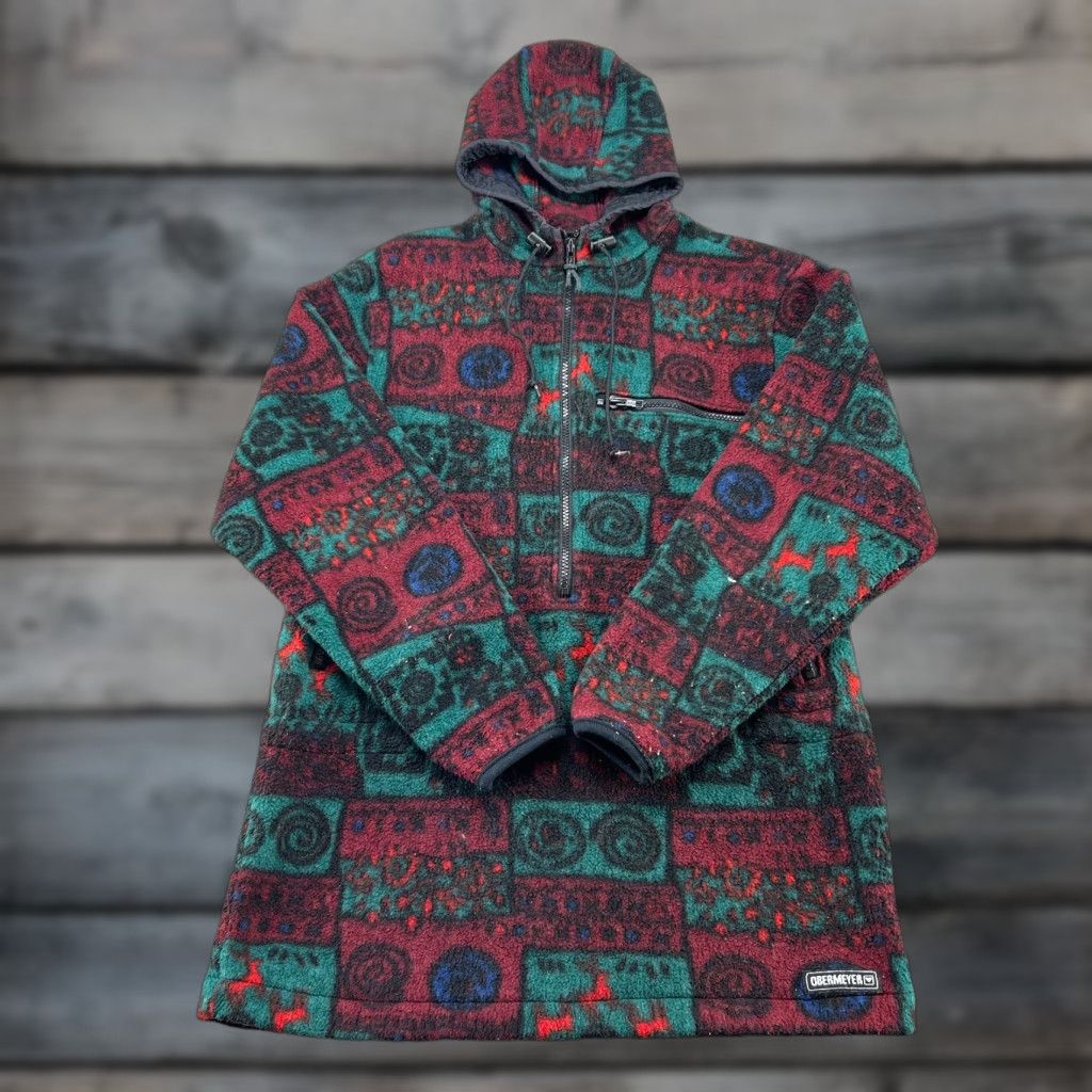 Obermeyer VINTAGE Obermeyer Jacket Womens M Red Green 1/2 Zip Tribal Fleece Abstract 90s Size M / US 6-8 / IT 42-44 - 1 Thumbnail