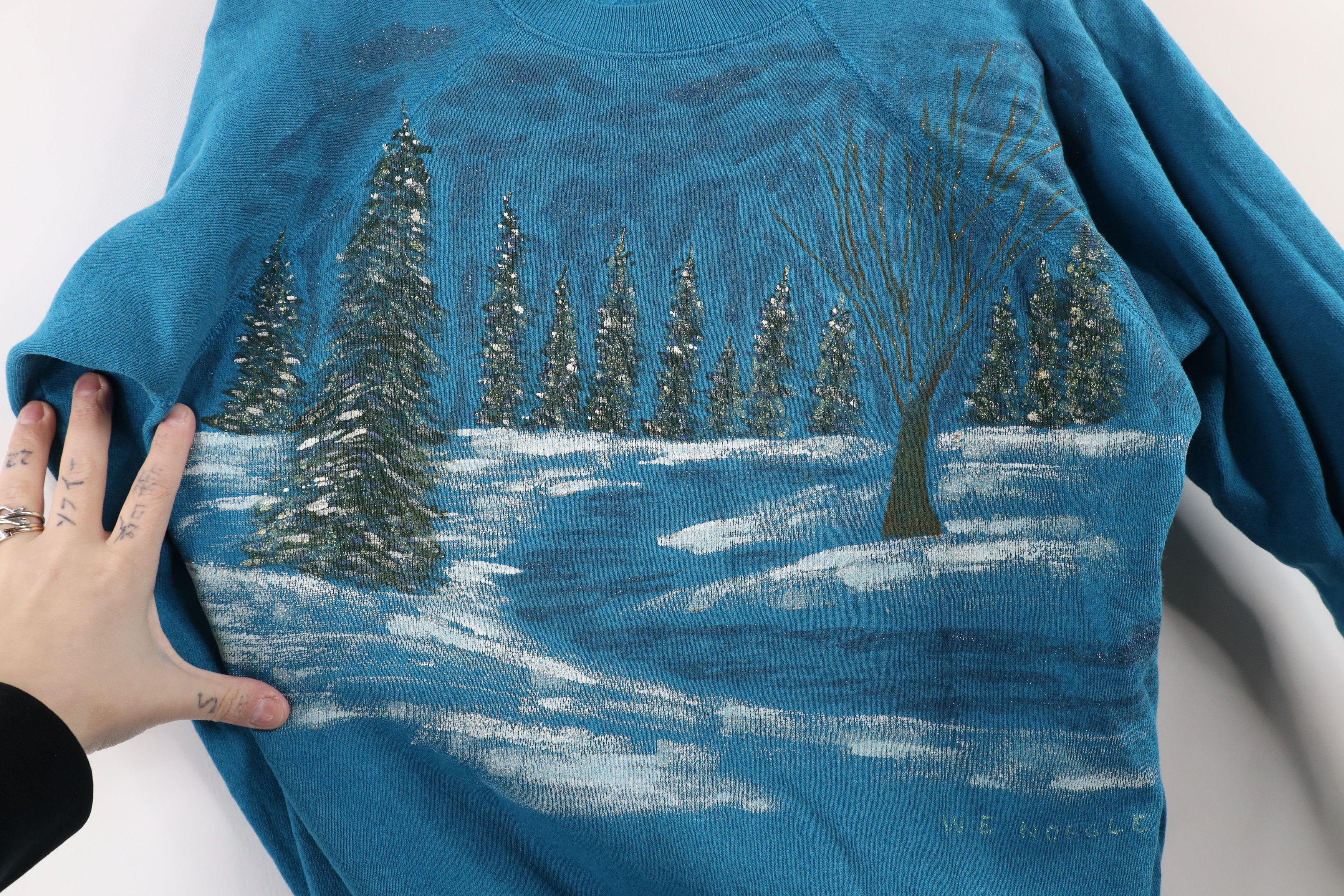 Vintage Vintage 90s Streetwear Hand Painted Winter Trees Sweatshirt Size L / US 10 / IT 46 - 4 Thumbnail