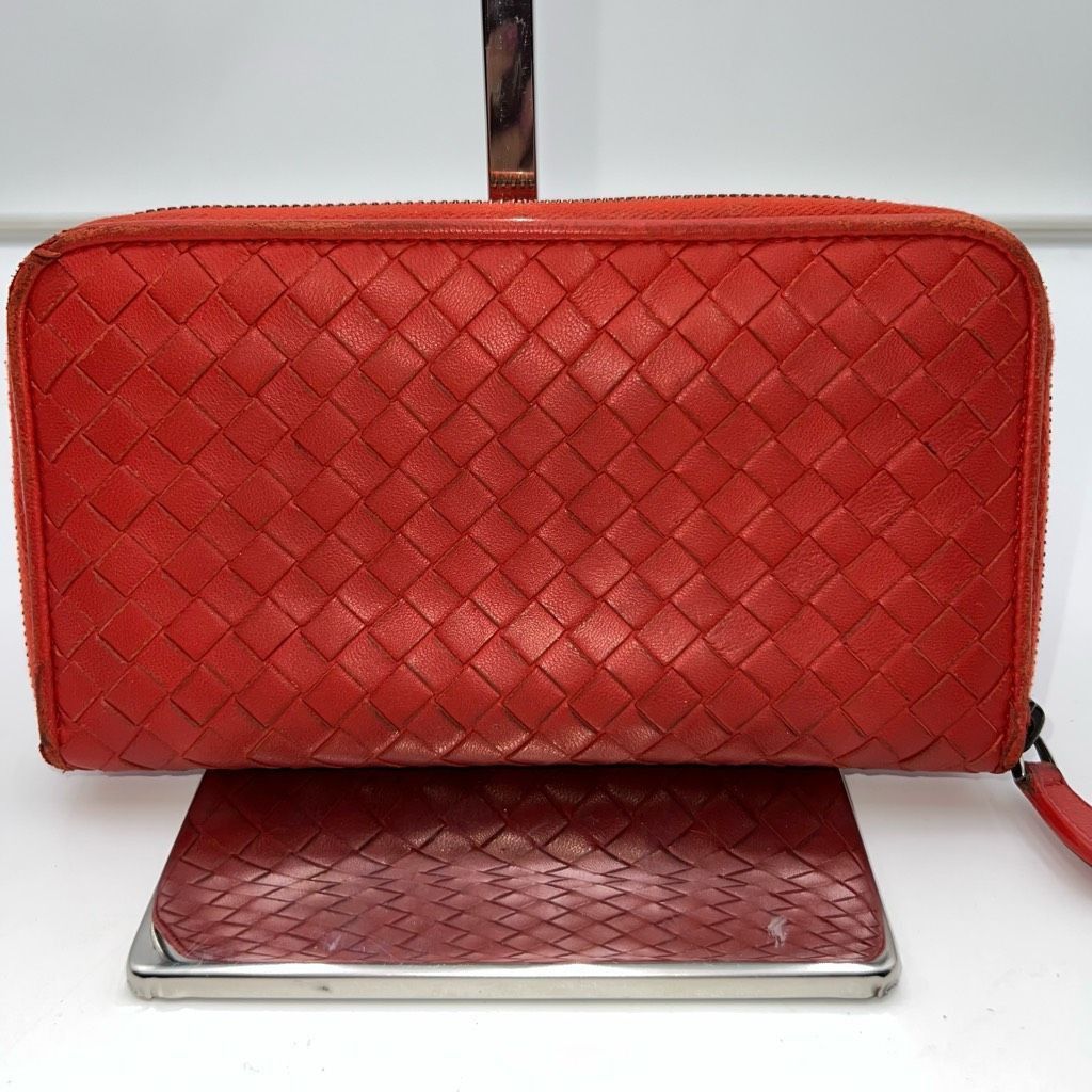 Bottega Veneta Bottega Veneta Red/Orange Intrecciato Woven Nappa Leather Zip Around Wallet Size ONE SIZE - 1 Thumbnail