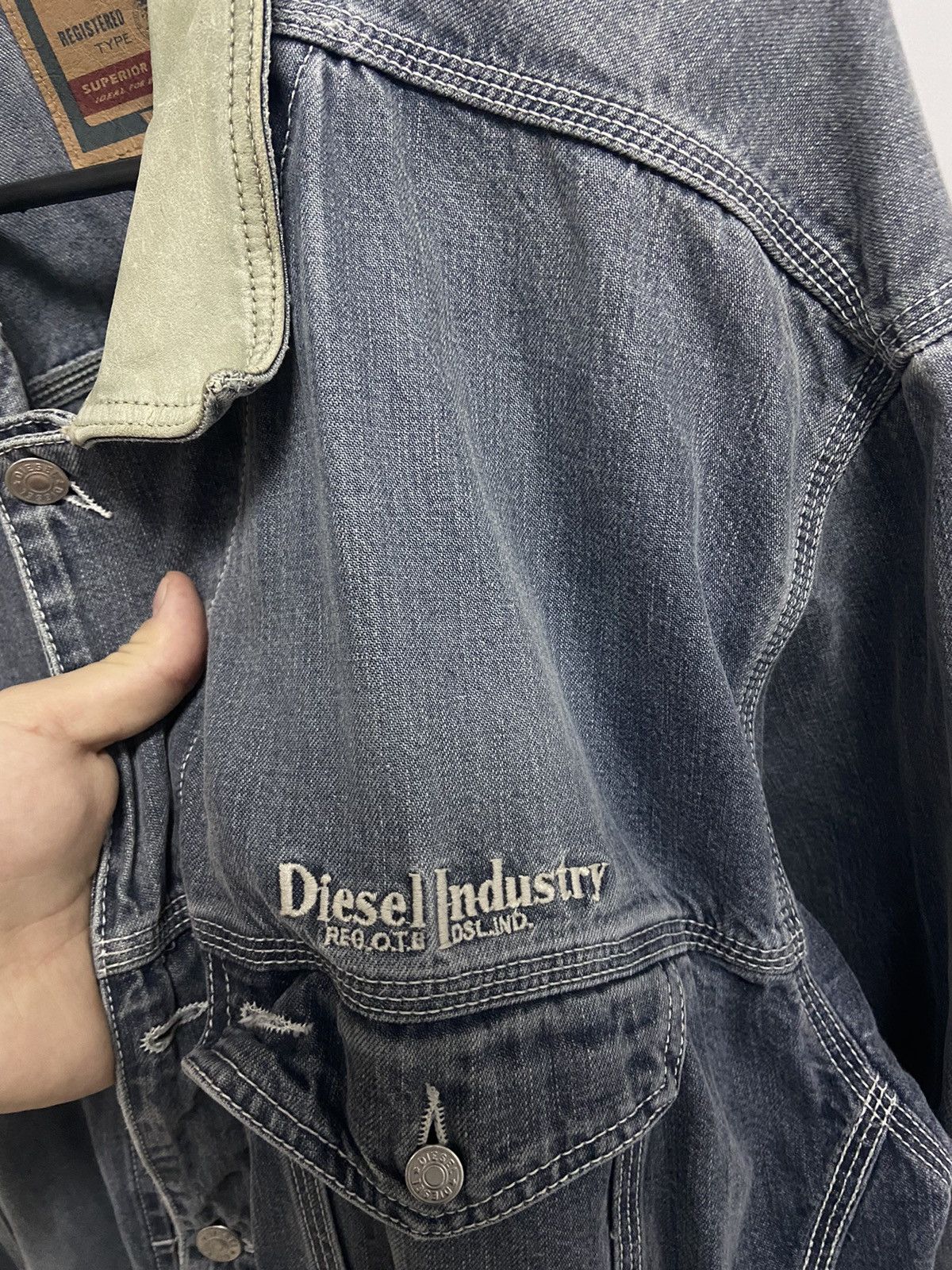 Diesel × Vintage Diesel Industry Vintage Denim Warm Jacket Leather Collar Size US L / EU 52-54 / 3 - 3 Thumbnail